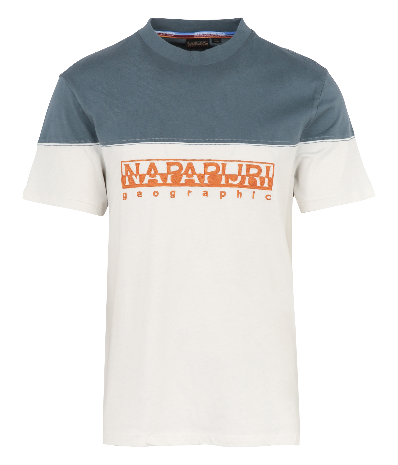 Zweifarbiges besticktes Baumwoll-T-Shirt NAPAPIJRI Weiss