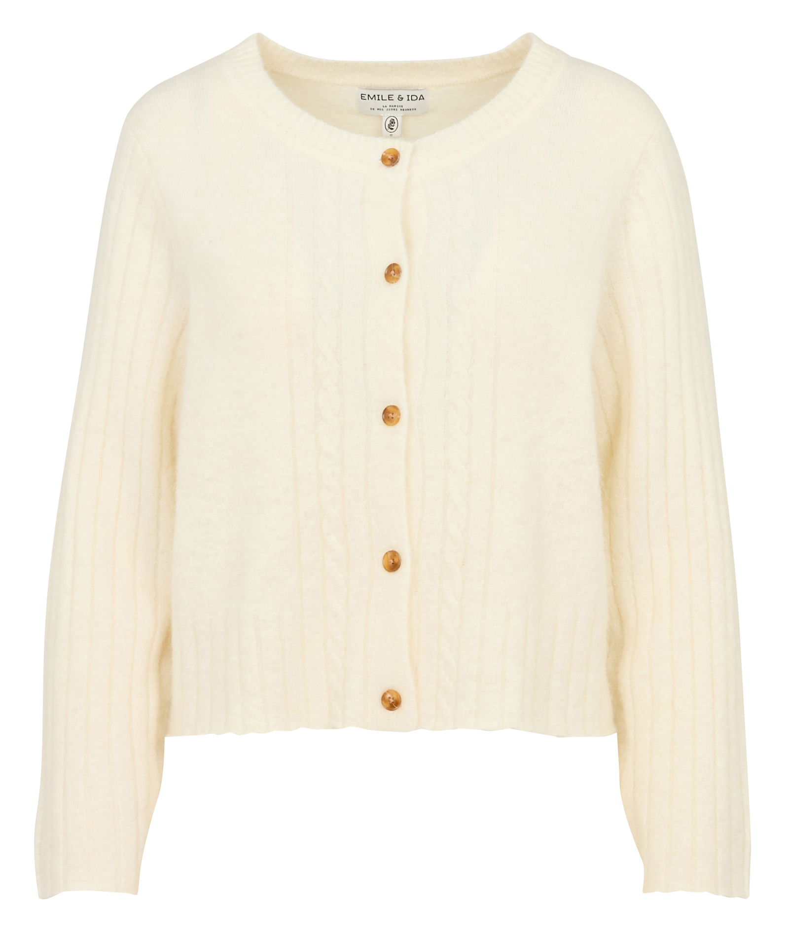 Gerade geschnittene Strickweste mit Rundhalsausschnitt aus Alpakamischung EMILE ET IDA Beige