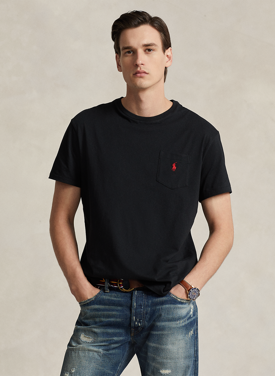 Tee-shirt col rond classic-fit brodé en coton POLO RALPH LAUREN Noir