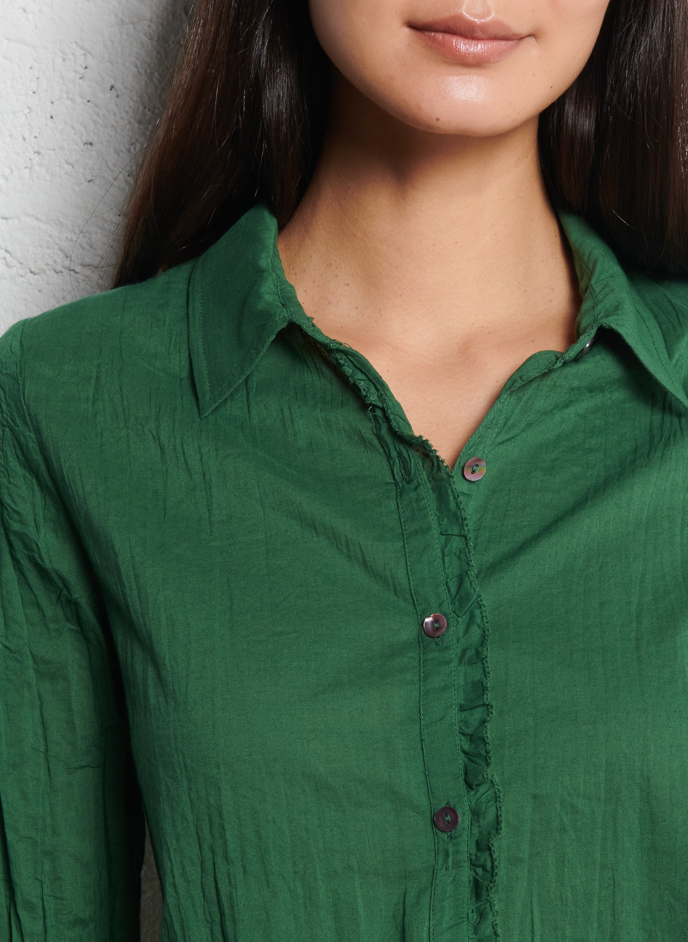 Chemise droite froissée en coton NICE THINGS Kaki