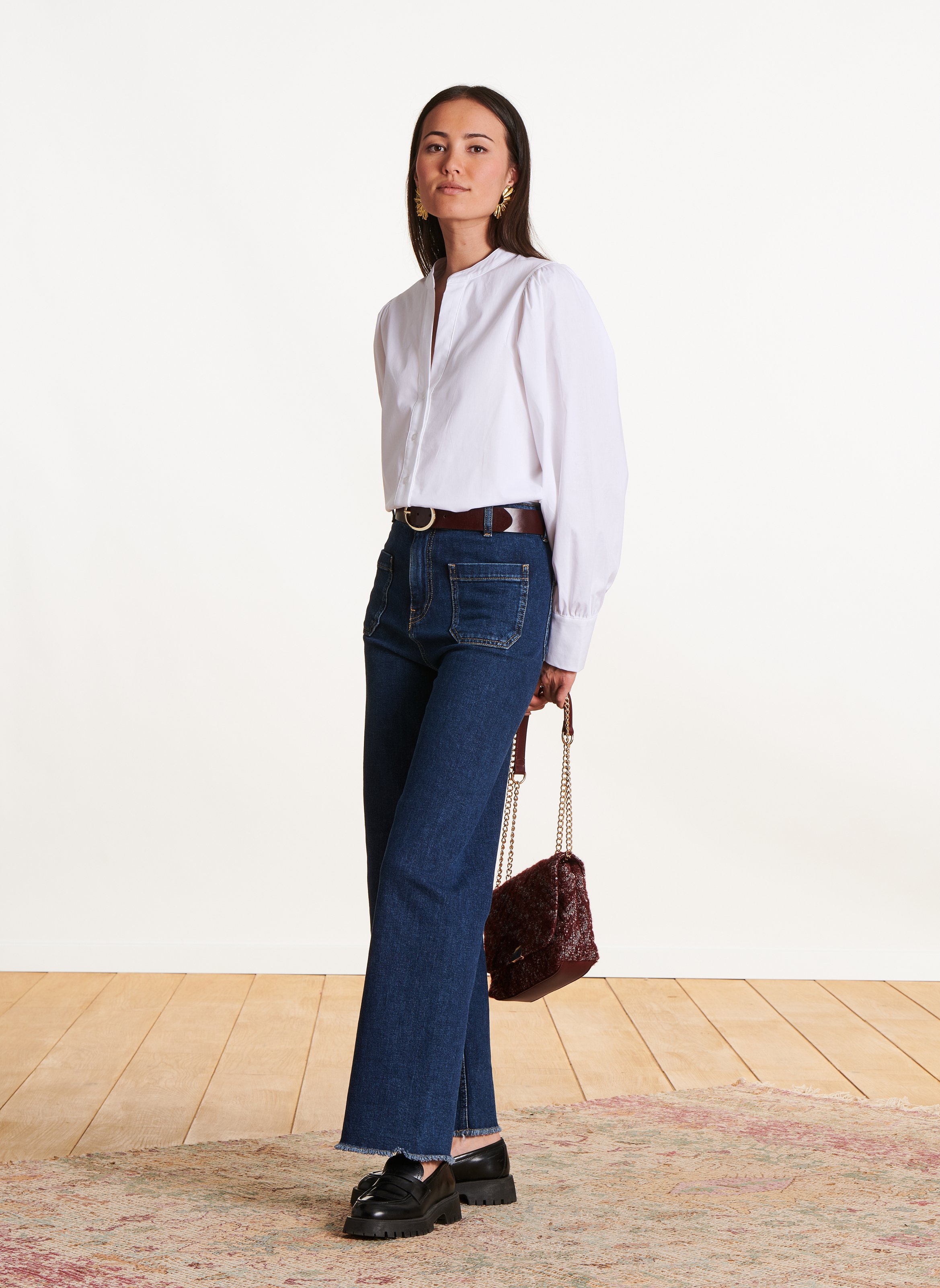 Oversized tuniek met Tunesische kraag van gemengd katoen LA FEE MARABOUTEE Wit