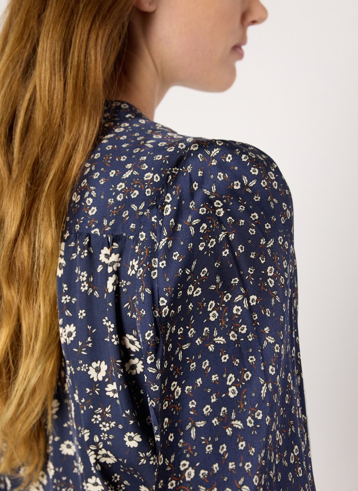 Mandarin collar blouse with floral print GERARD DAREL Brown