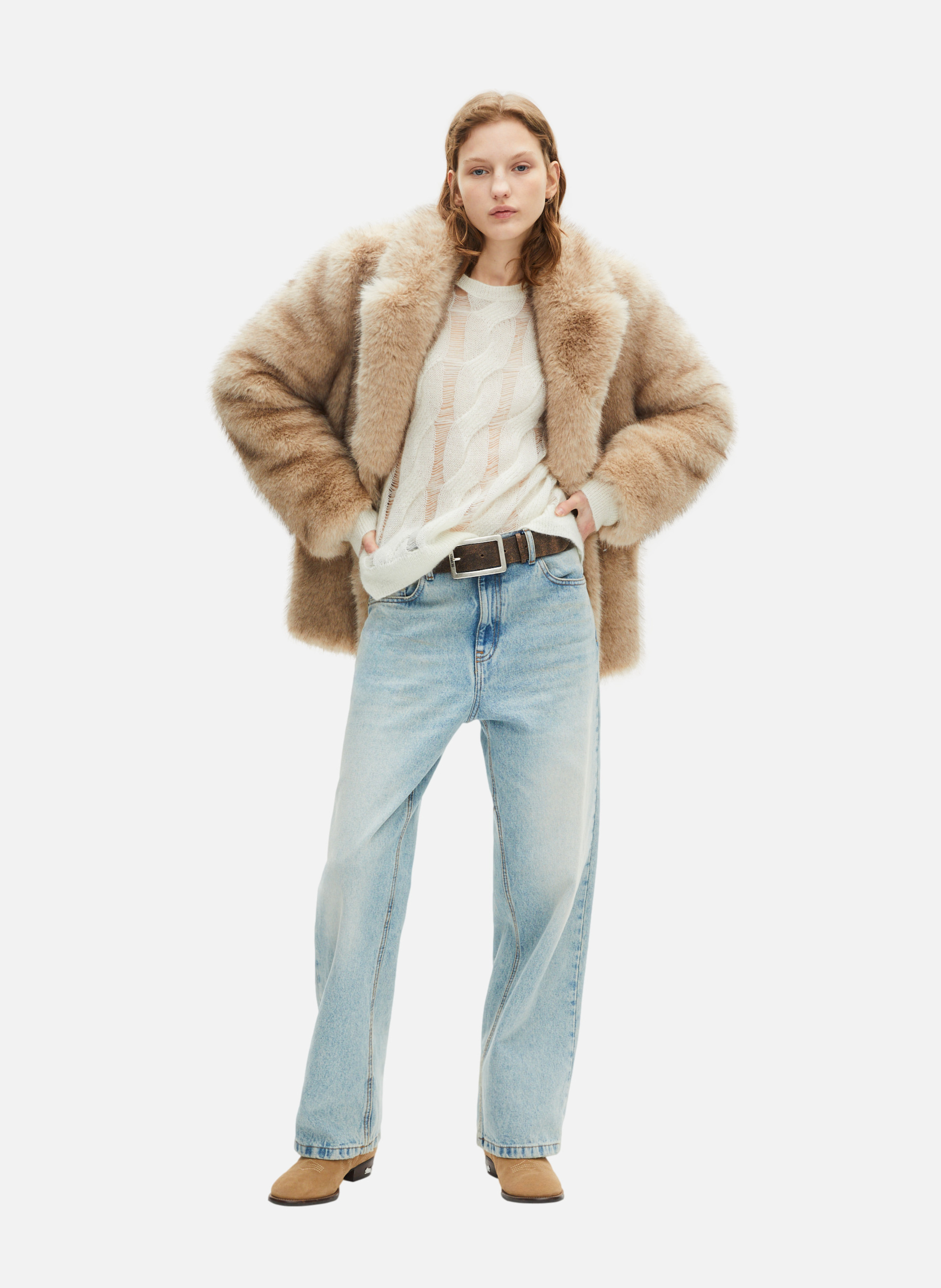 Fur-effect coat THE KOOPLES Beige