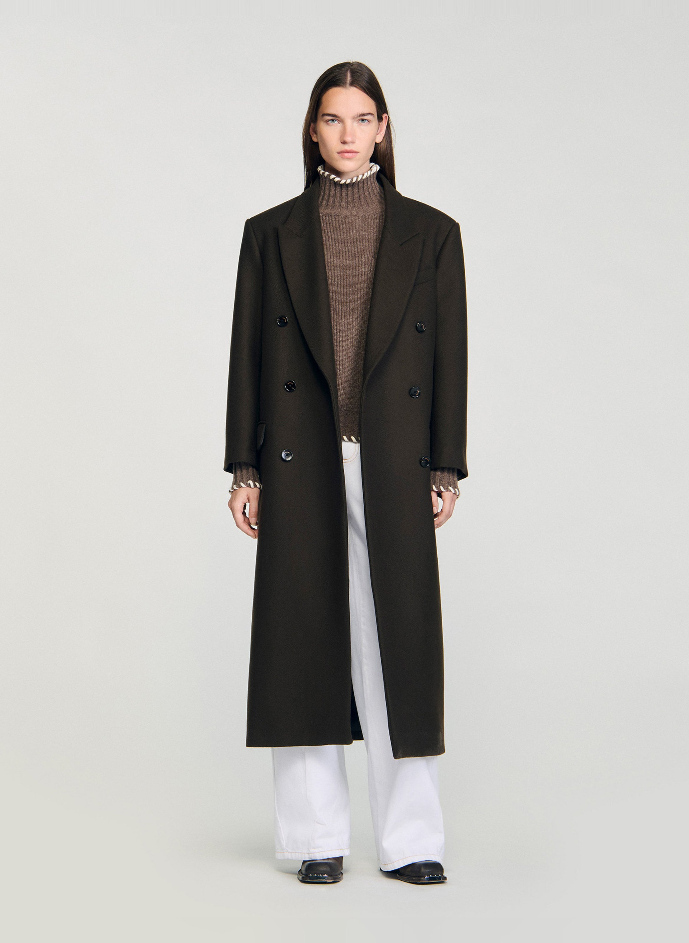 Lange oversized jas van wolmix SANDRO Bruin