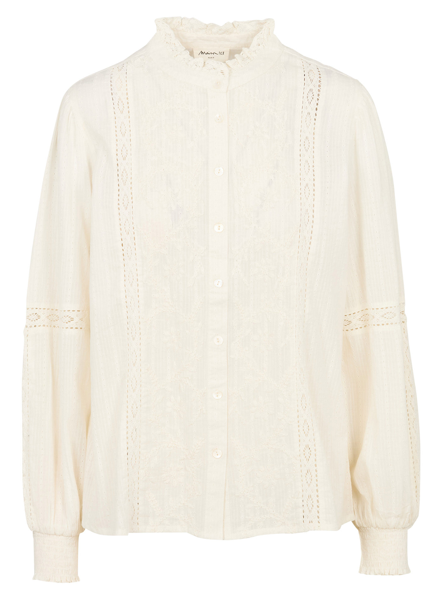Blouse boutonnée brodée à dentelle MAISON 123 Beige