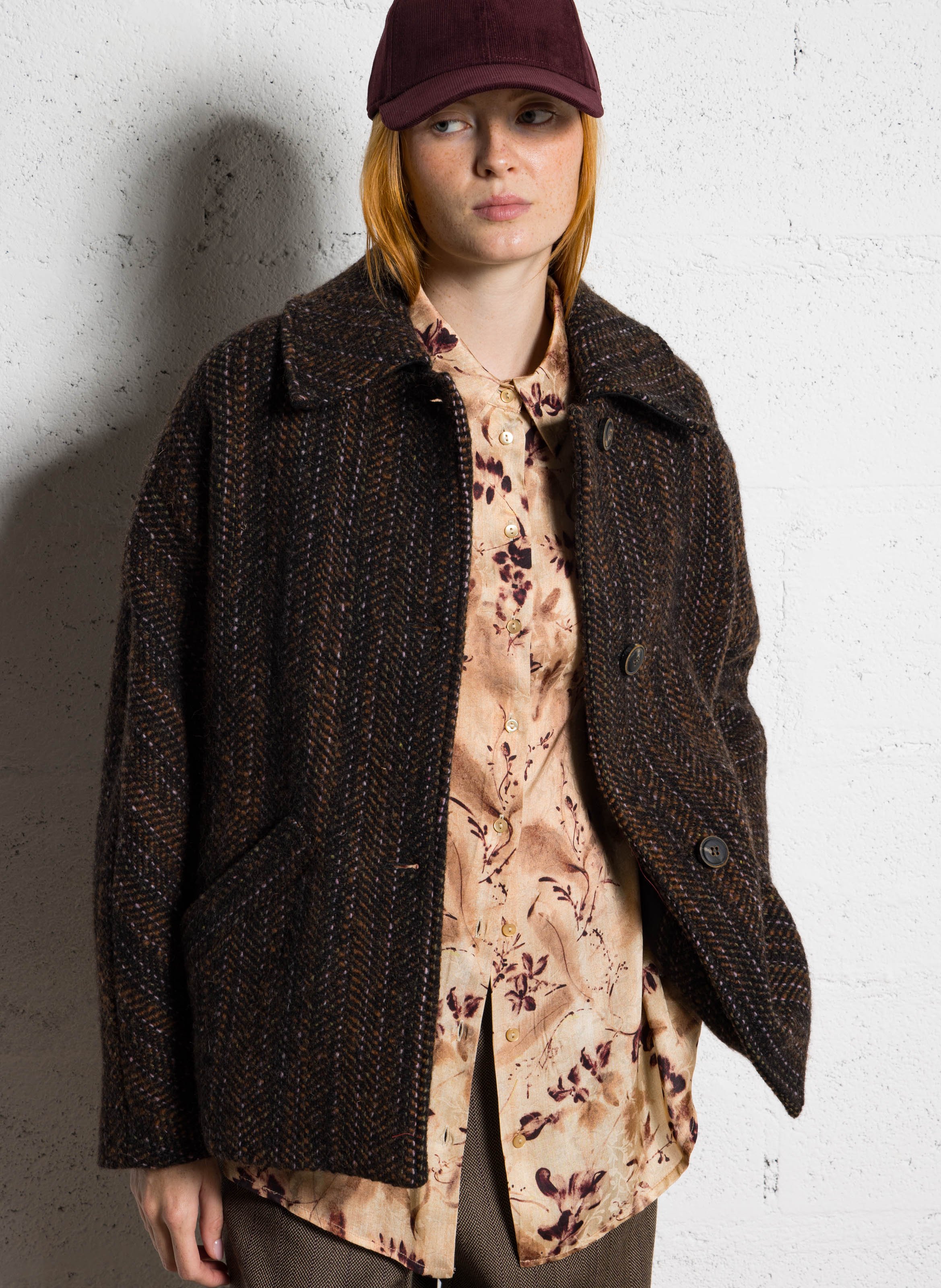 Manteau droit en laine mélangée MOMONI Marron