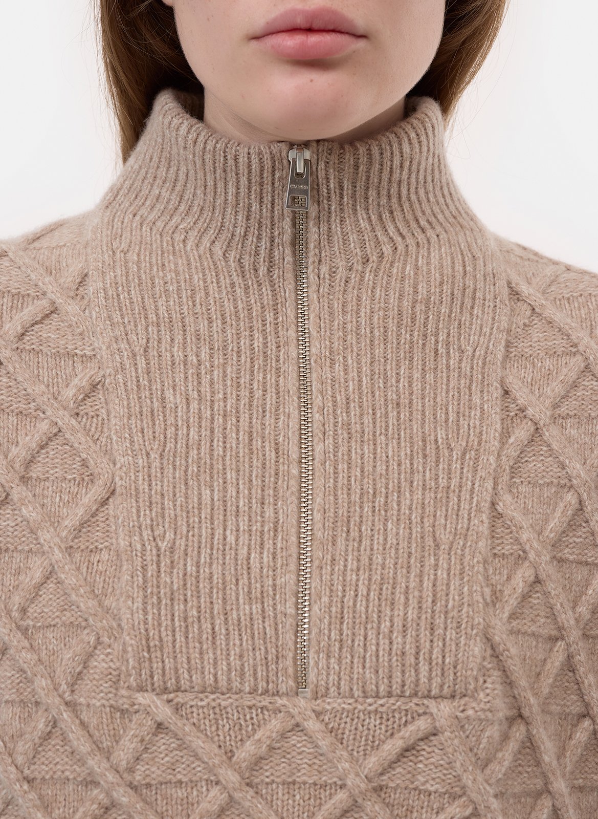 Pull ample à col zippé en laine CLOSED Beige