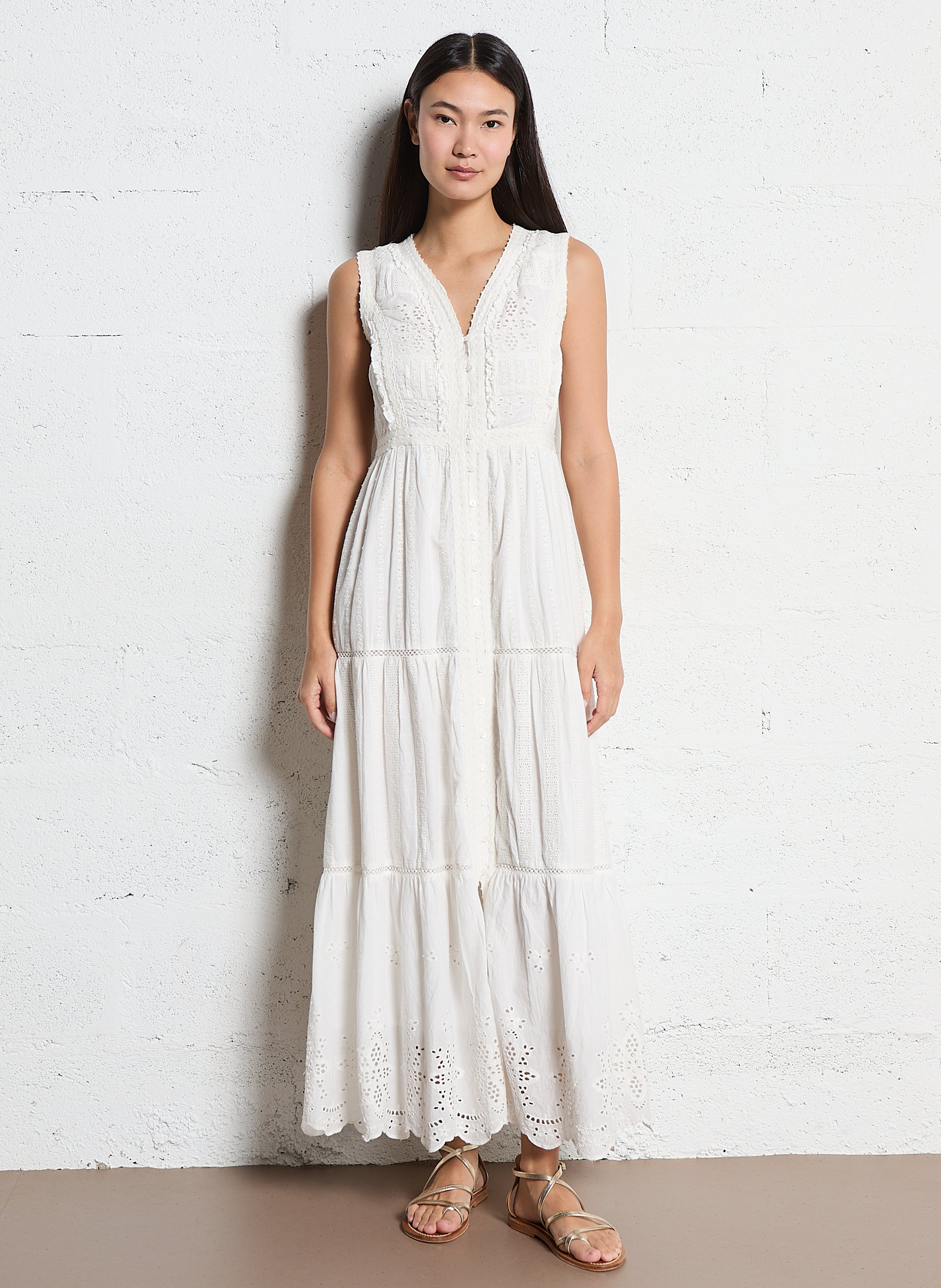 Ärmelloses langes besticktes Kleid MAISON HOTEL Weiss