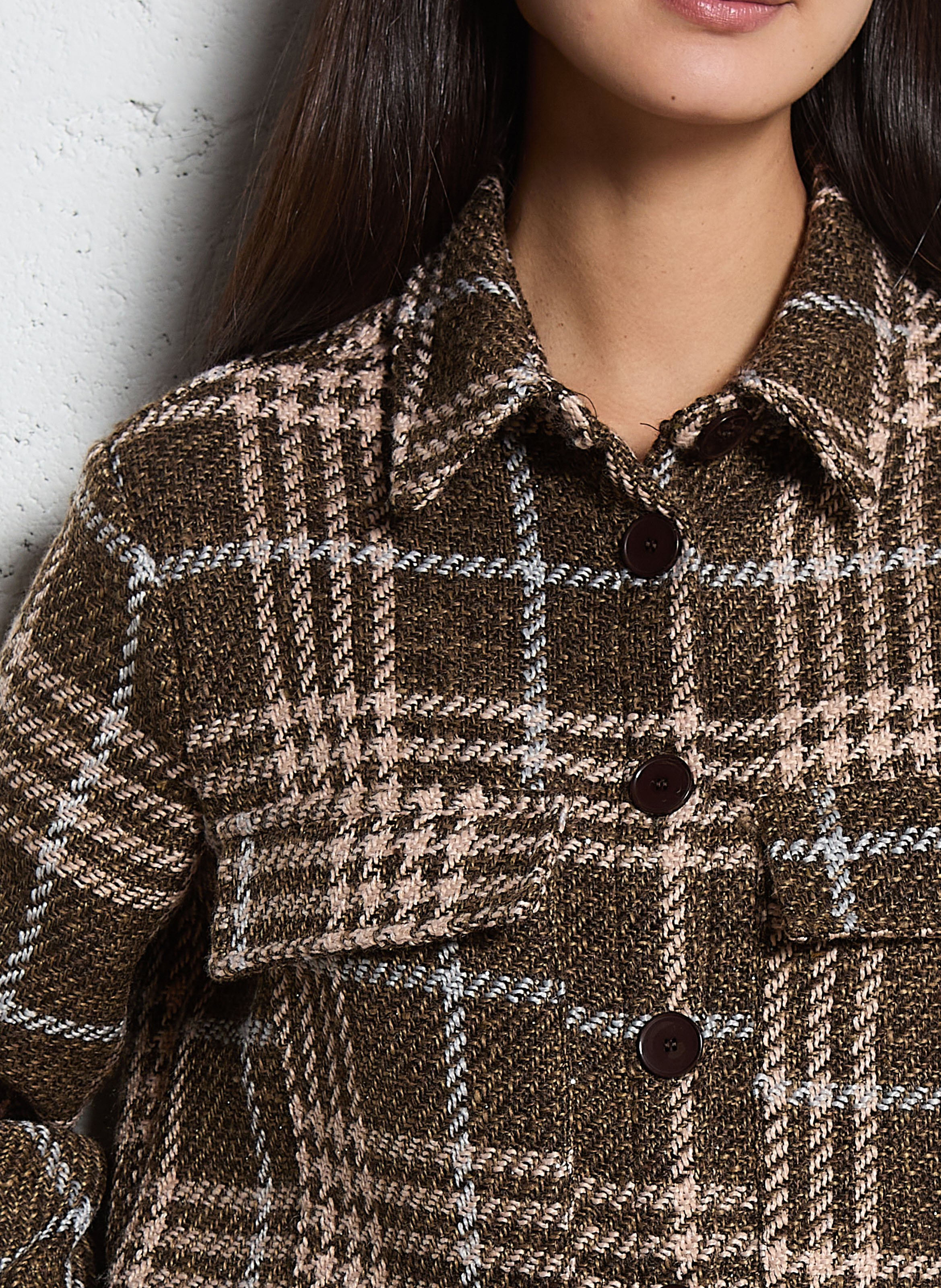 Veste col classique à carreaux PLEASE Marron