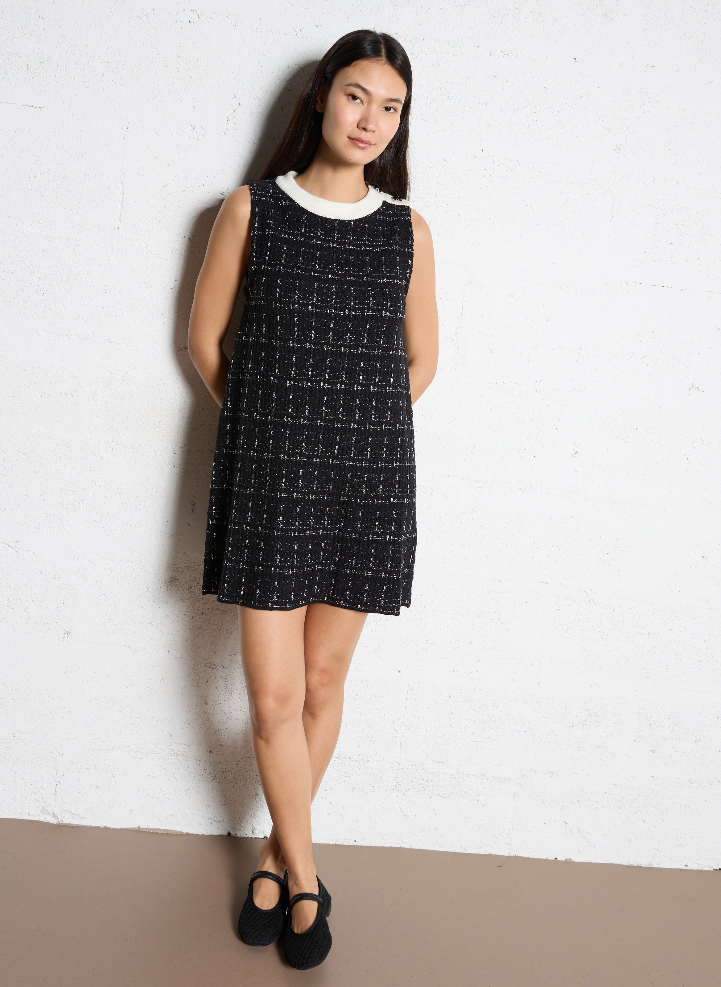 Kurzes Tweedkleid mit Rundhalsausschnitt LIU JO Schwarz