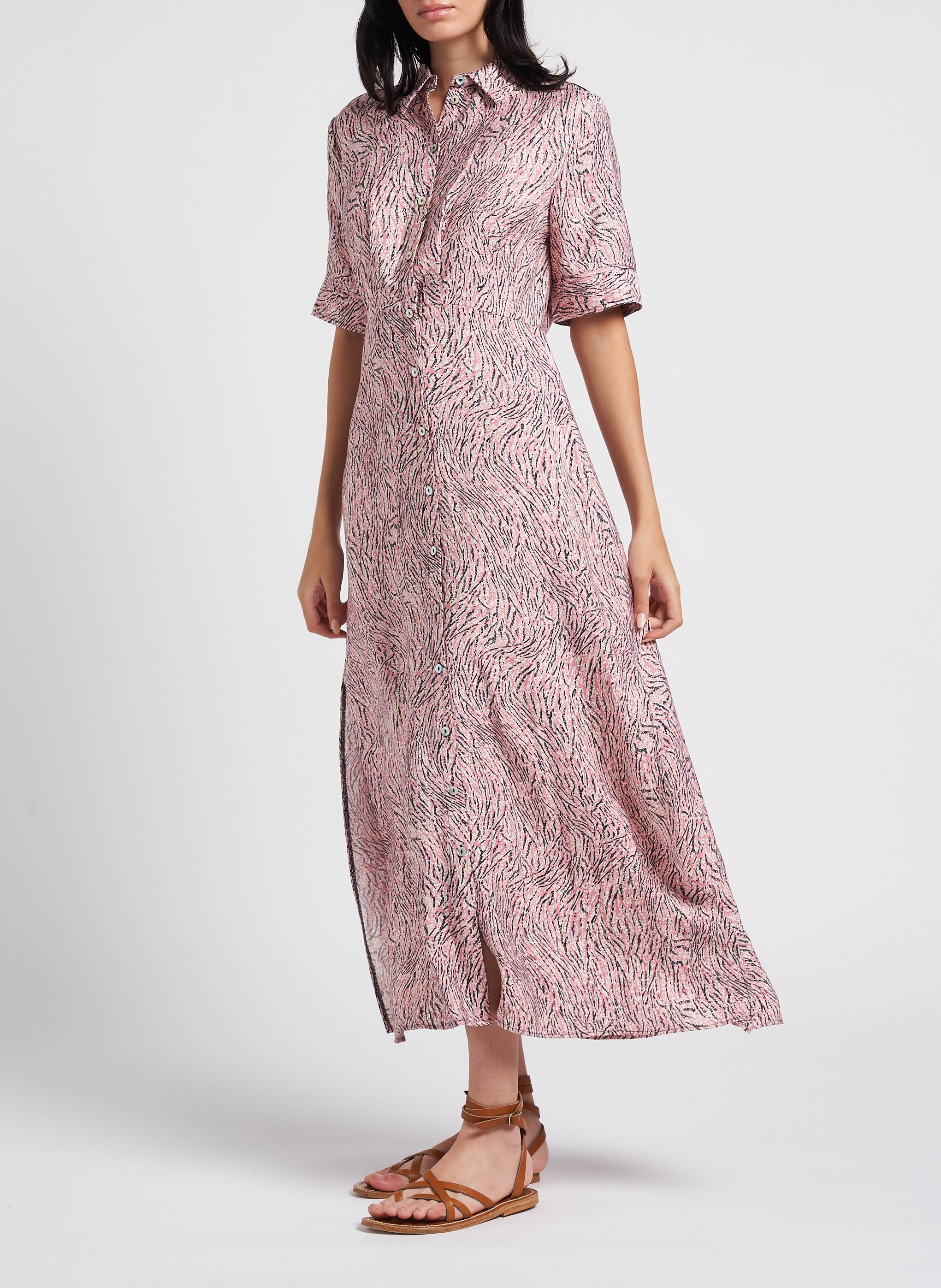 Robe longue col classique imprimée VILA Beige