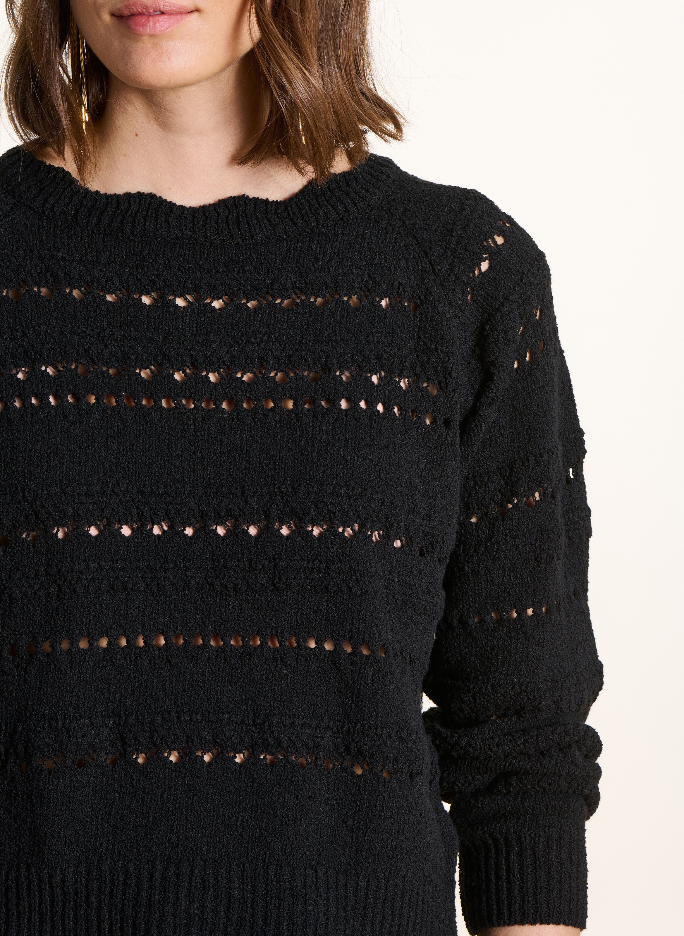 Gerader Rundhalsausschnitt-Pullover aus Lochstrick LA FEE MARABOUTEE Schwarz