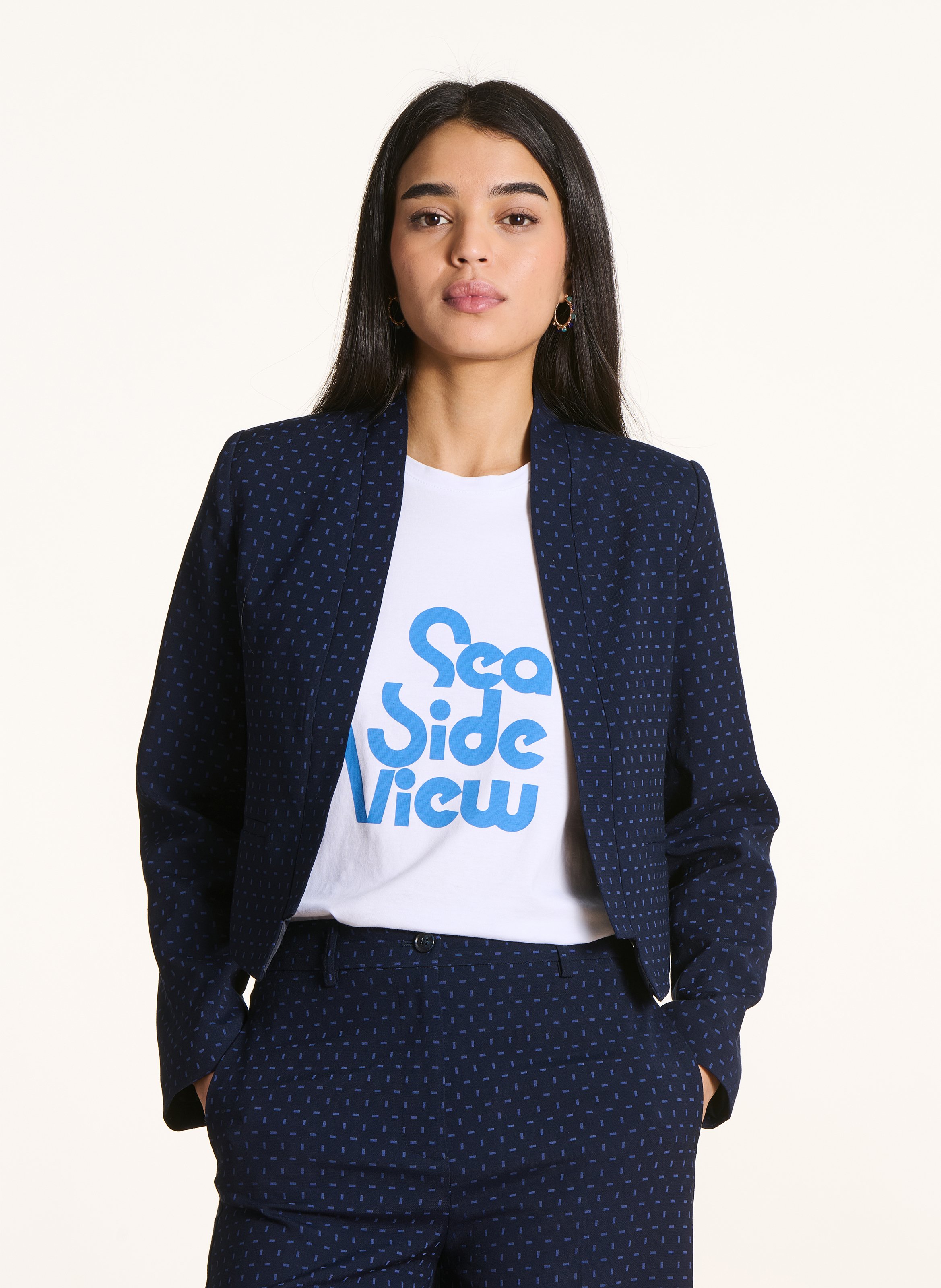 <p>Blazer estampado con cuello chal</p> LA FEE MARABOUTEE Multicolor