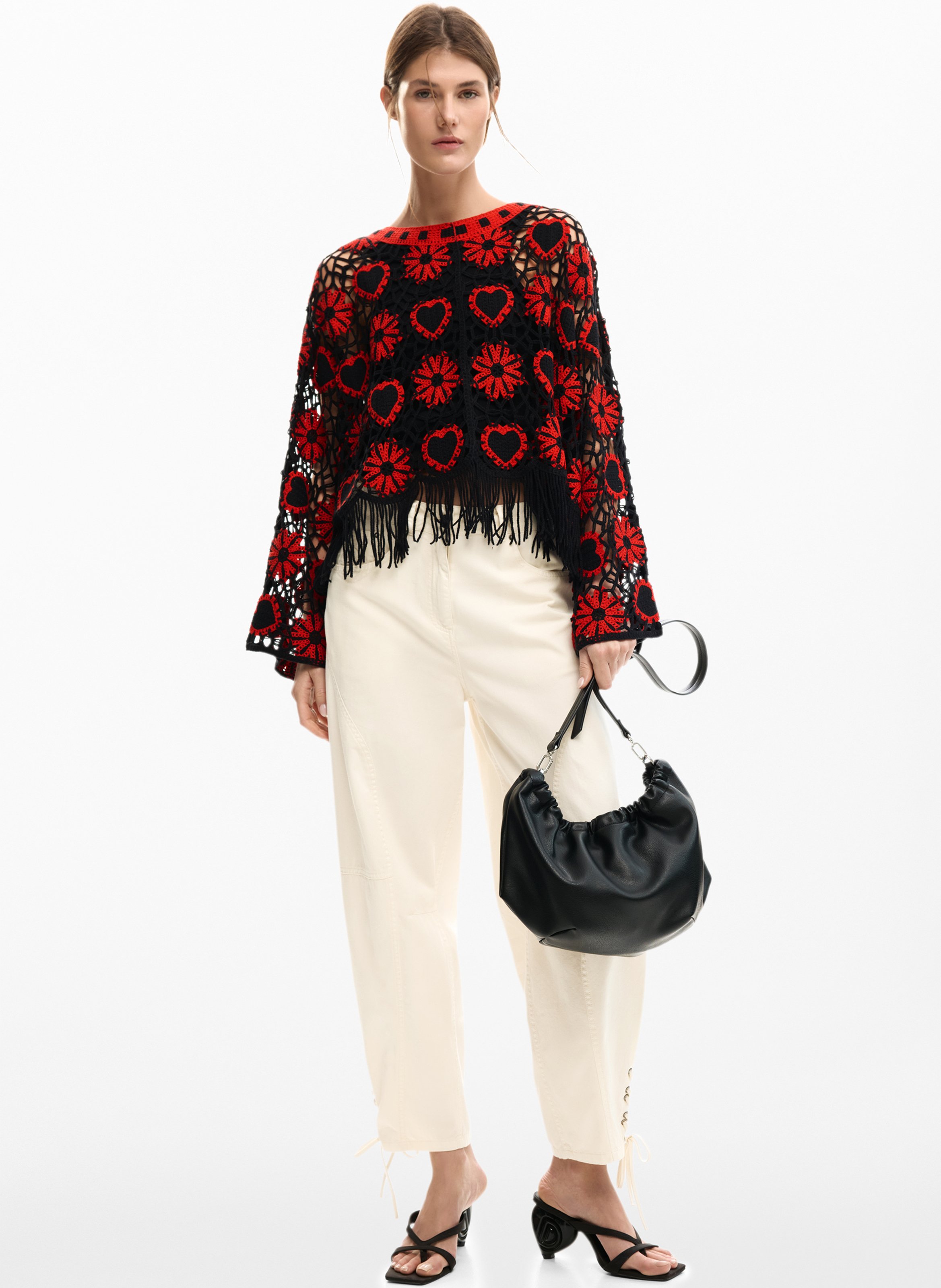 Top col rond à imprimé floral DESIGUAL Noir