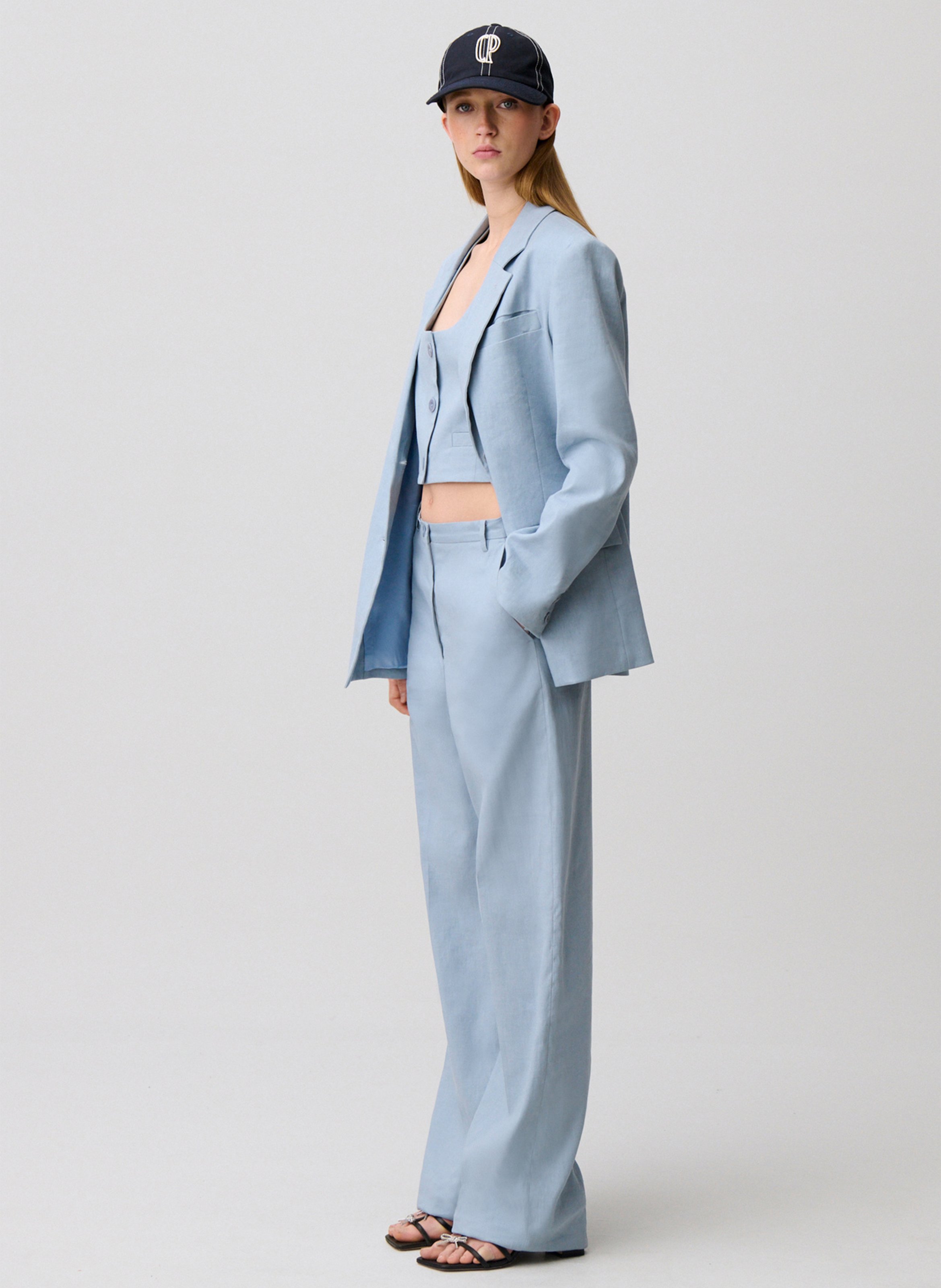 Einfarbige, gerade geschnittene Taillenhose CLAUDIE PIERLOT Blau