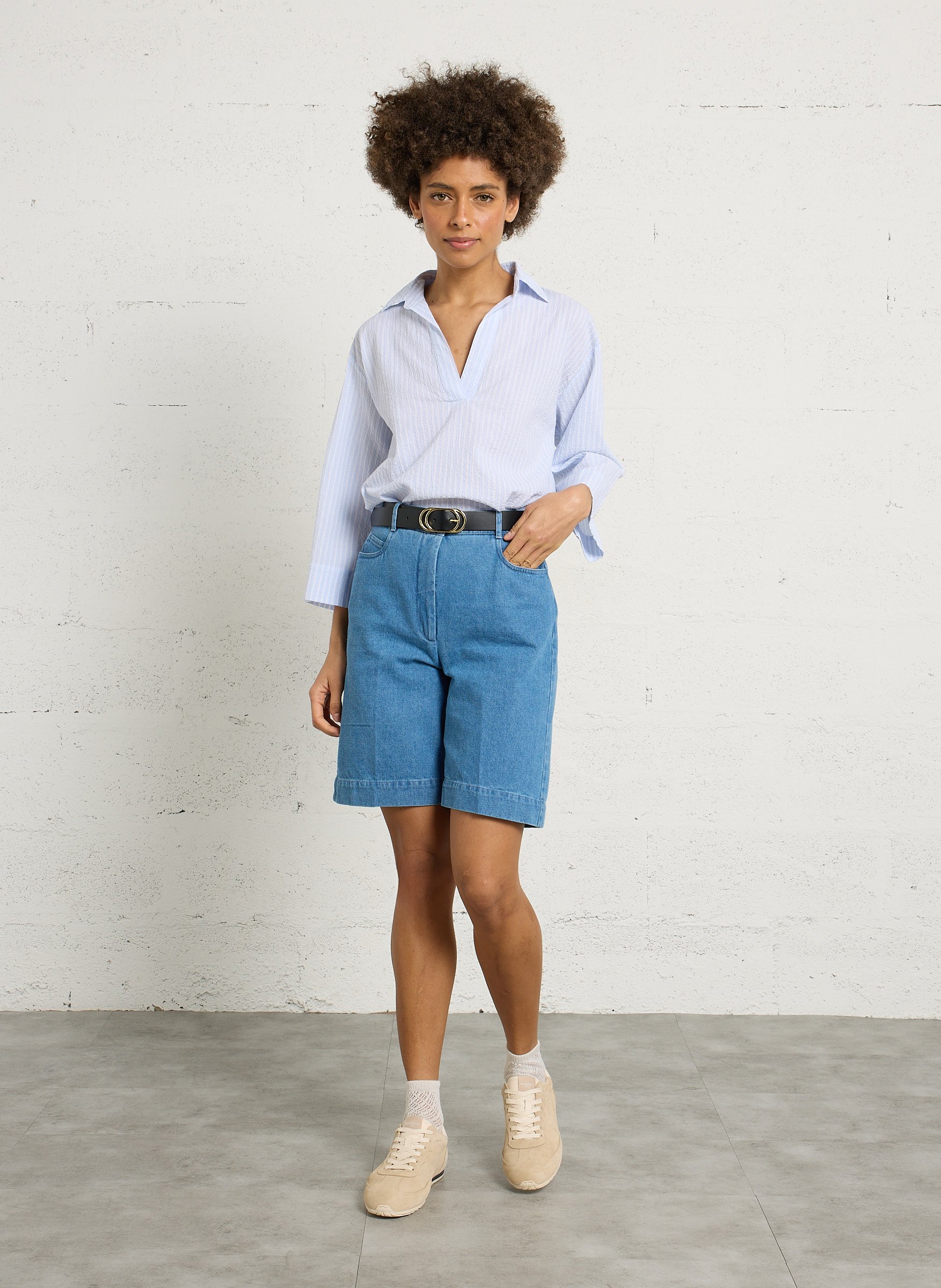 Blouse col classique en coton mélangé HARTFORD Multicolore