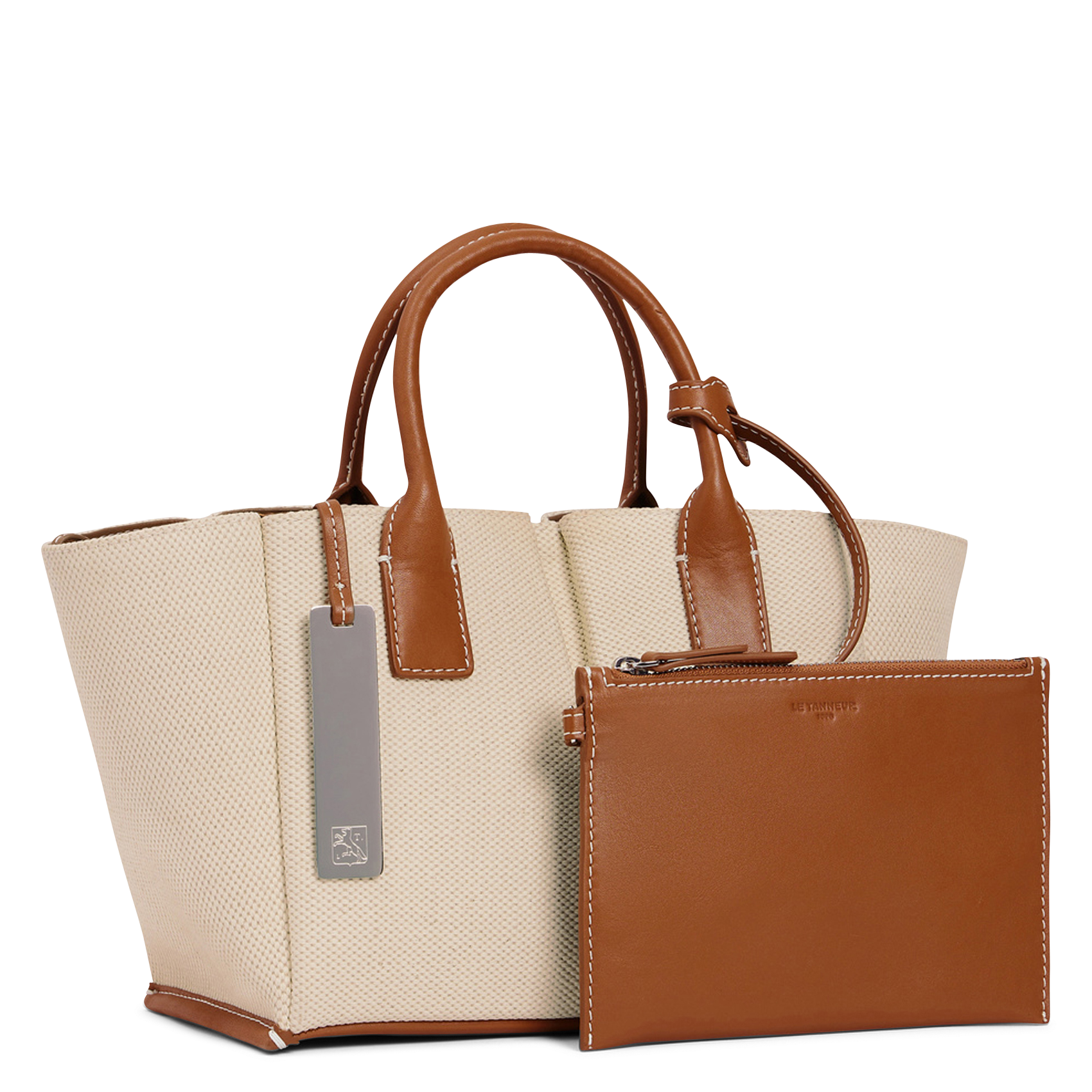 Handtasche aus Leder und Baumwolle LE TANNEUR Beige