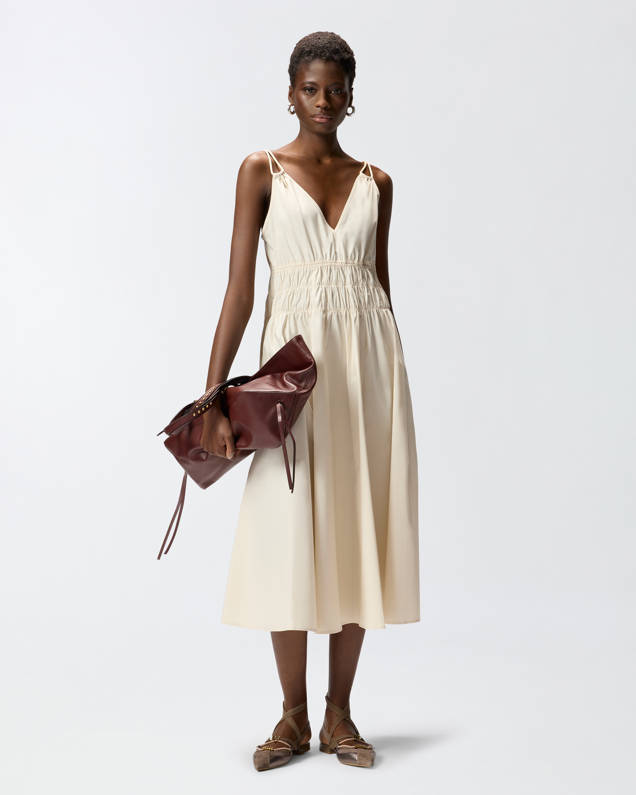 Robe midi sans manches avec plis et fronces PINKO Beige