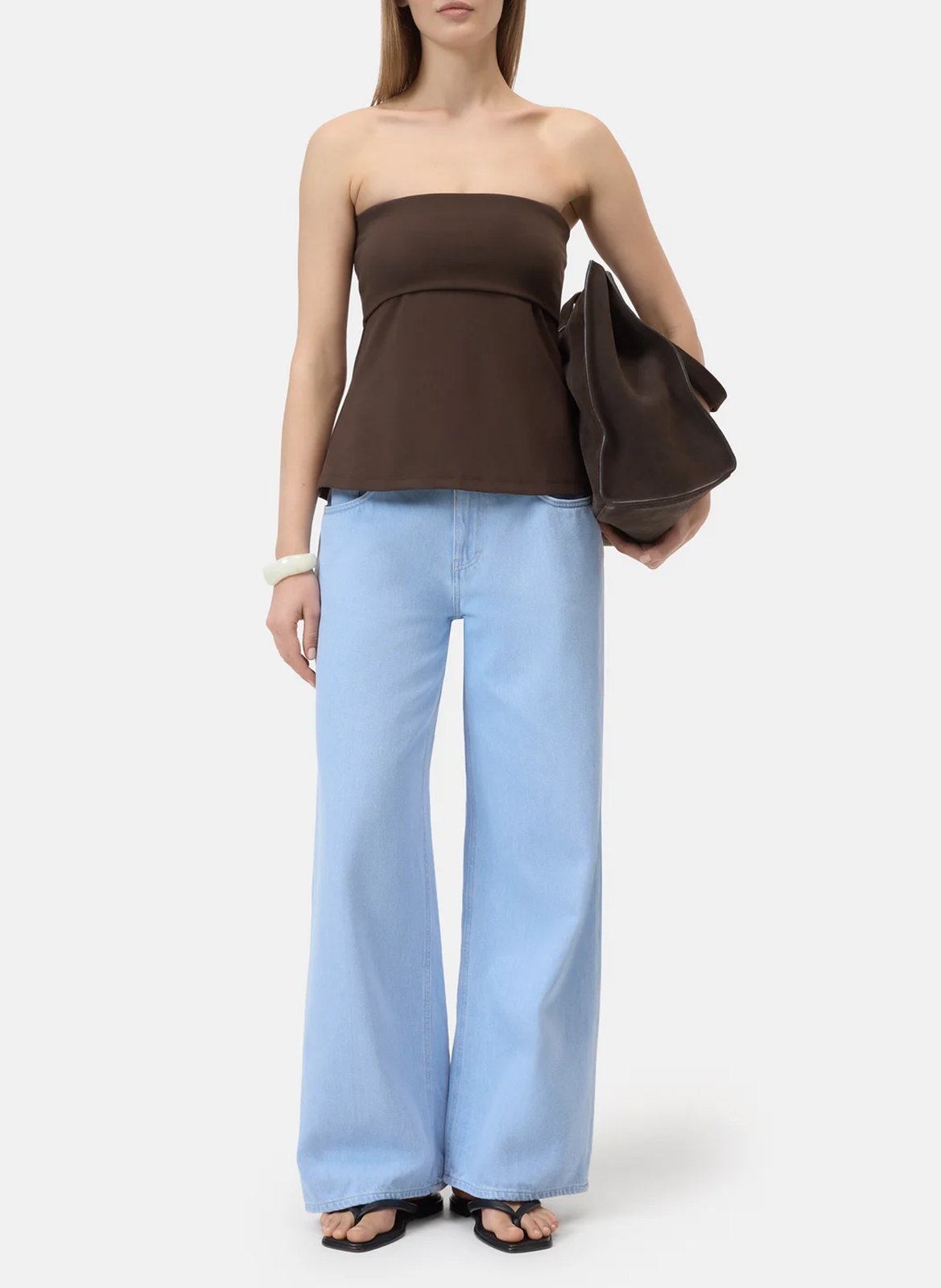 Top entallado liso de mezcla de algodón CLOSED Marron