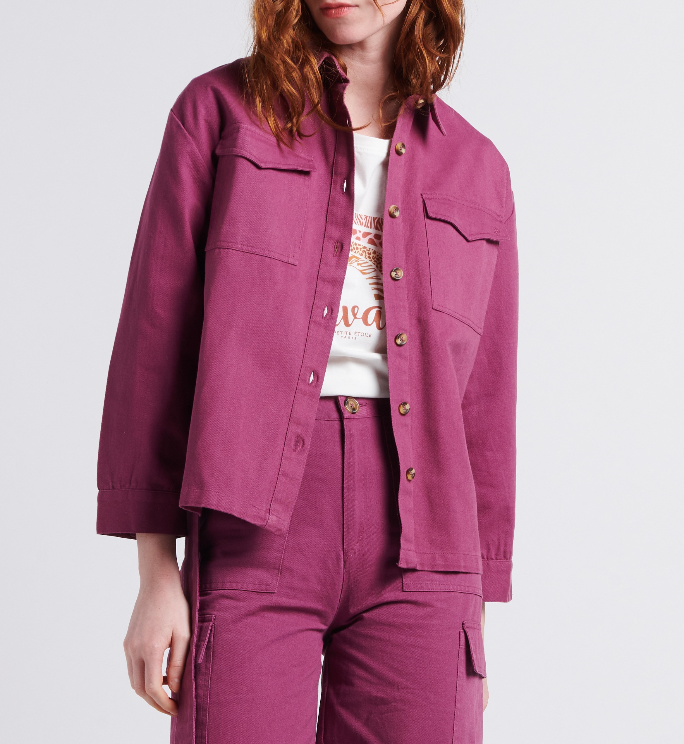 Cotton twill denim jacket with classic collar LA PETITE ETOILE Purple