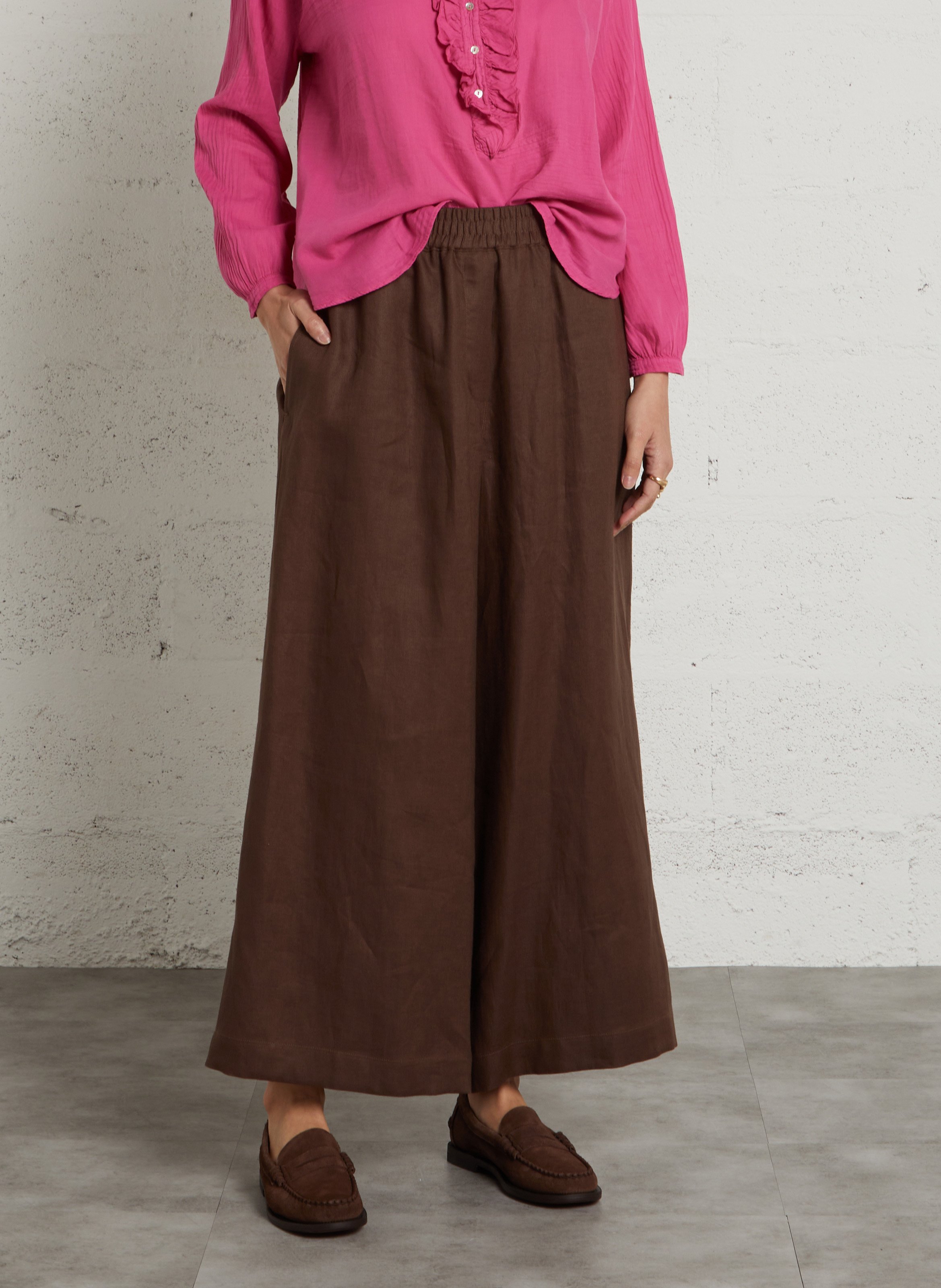 Weite Leinenhose mit elastischem Bund MAX MARA WEEK END Braun