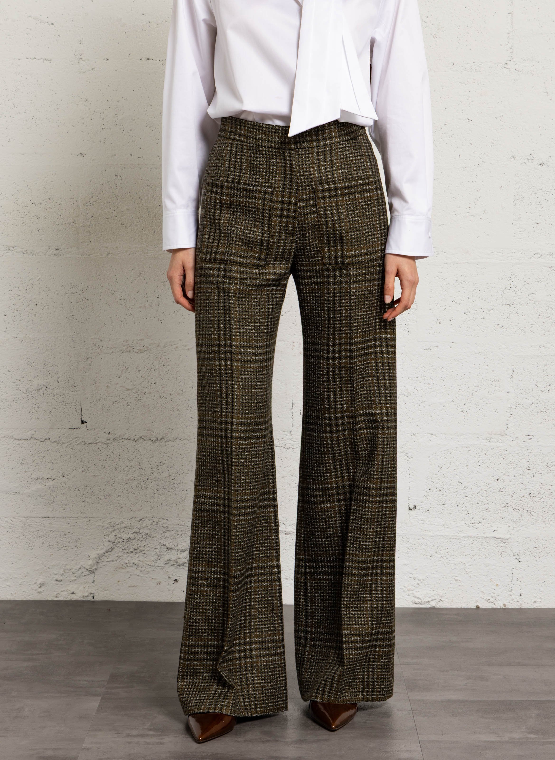 Pantalon évasé tailleur tweed MARGAUX LONNBERG Vert
