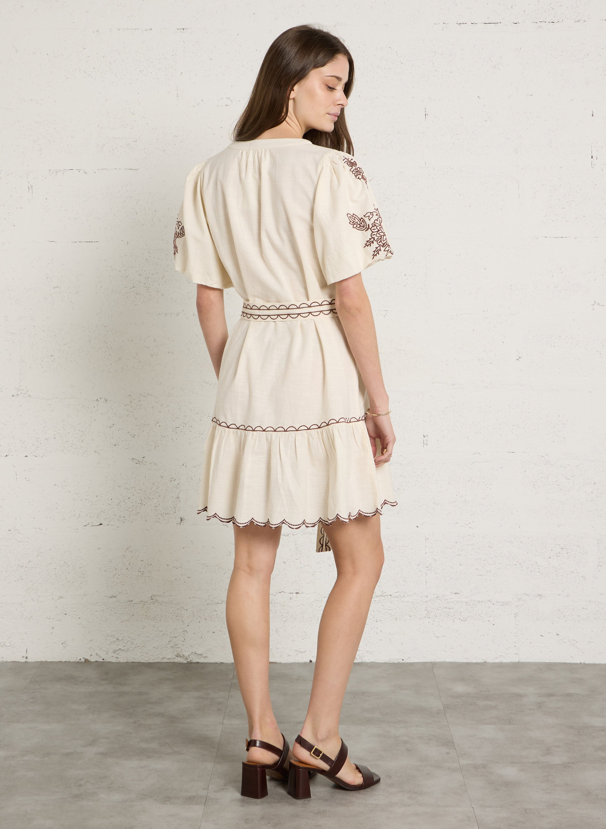 Robe courte ample en coton et lin SUD EXPRESS Blanc
