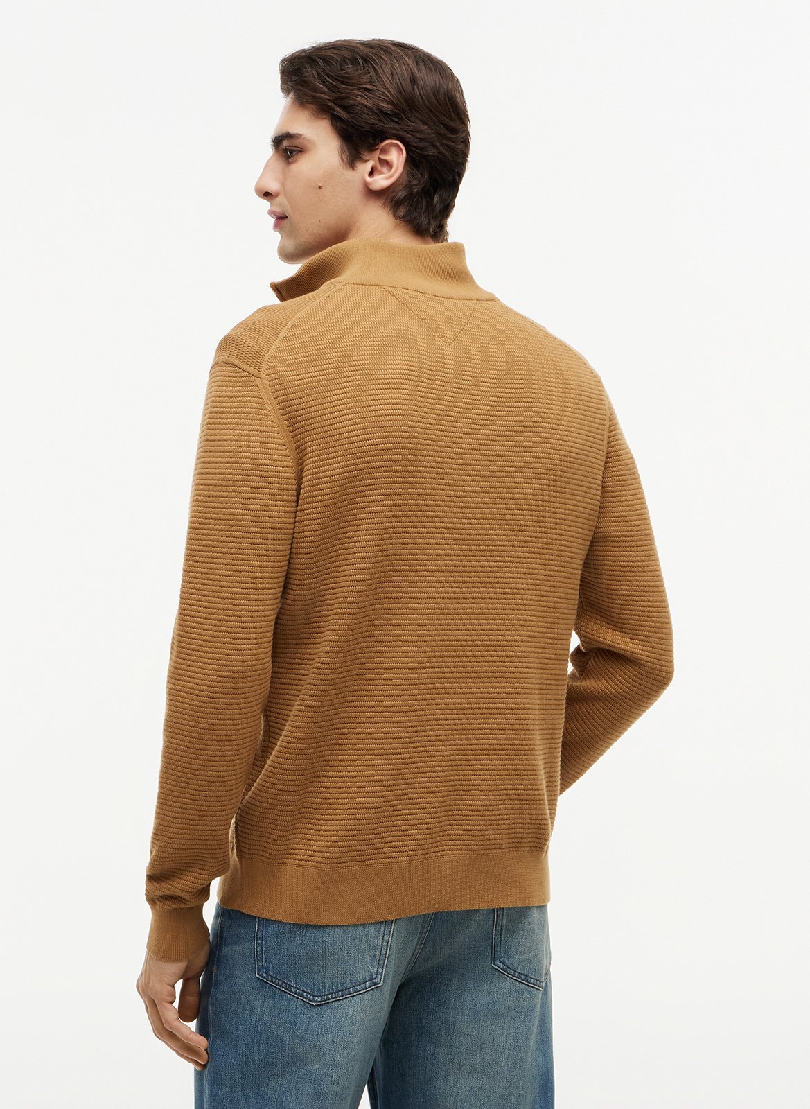 Sweat en maille col montant zippé Marron