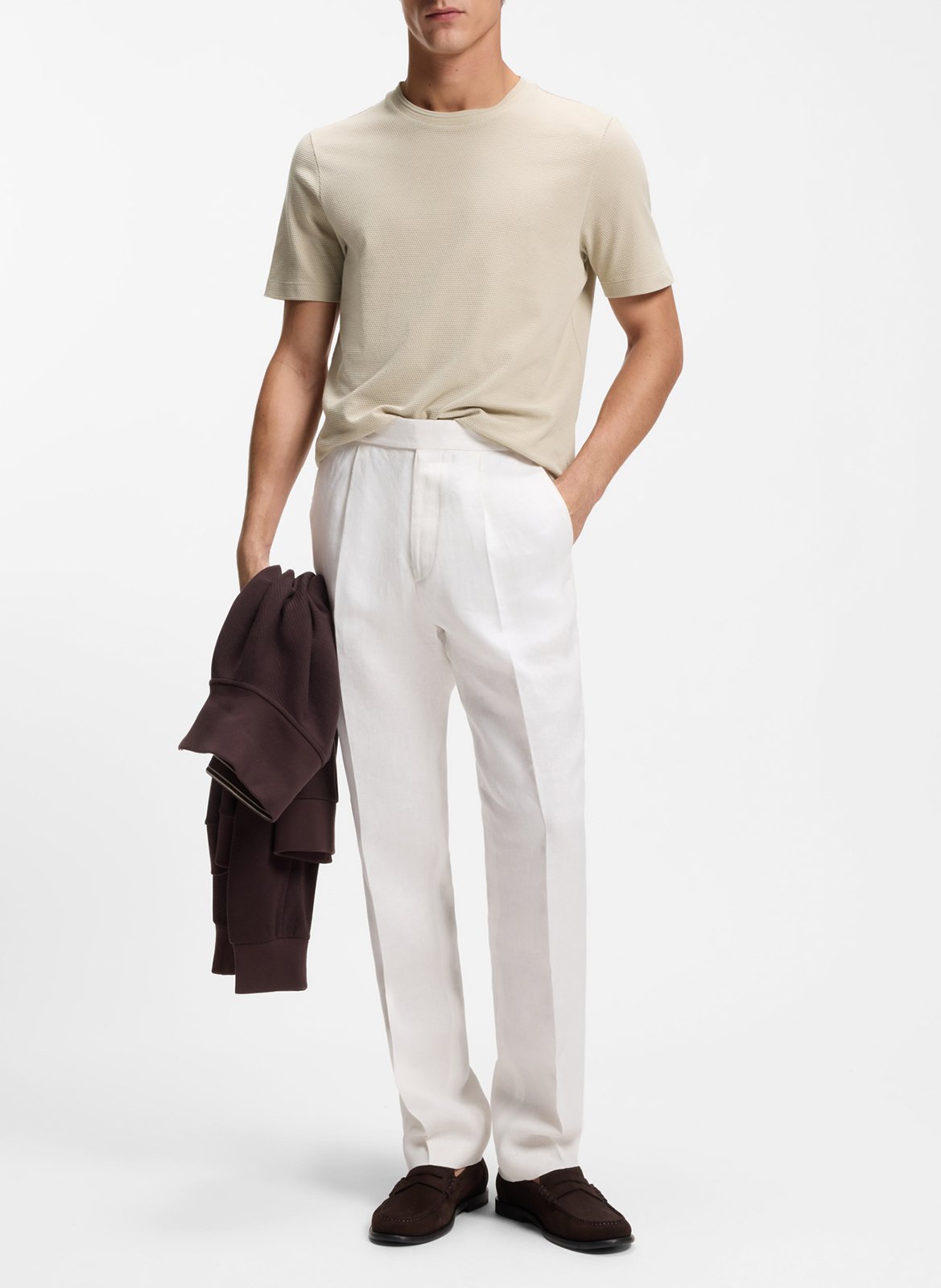 Cotton-mix regular-fit T-shirt with round neck BOSS Beige