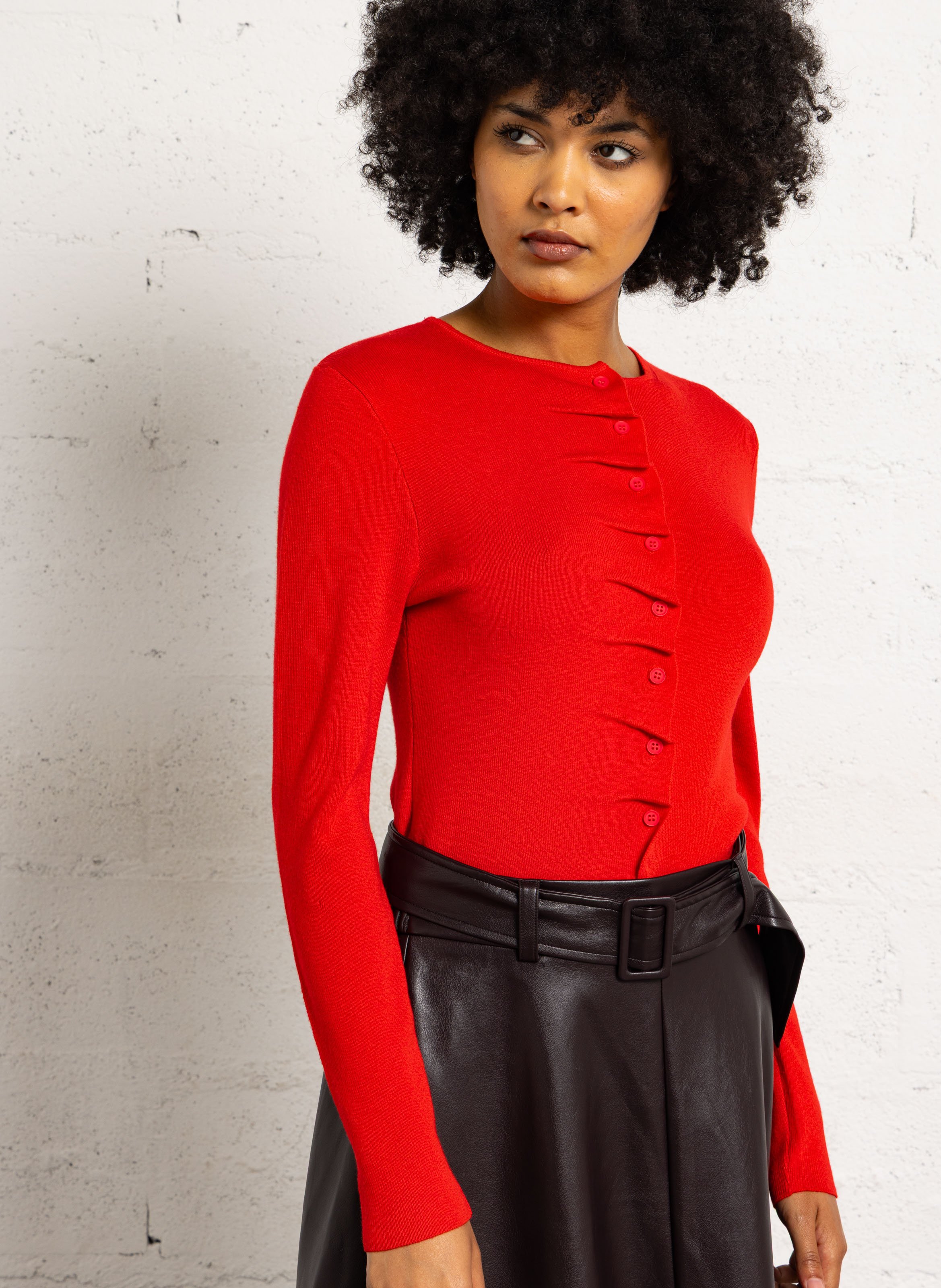 Round-neck cardigan SUNCOO Red