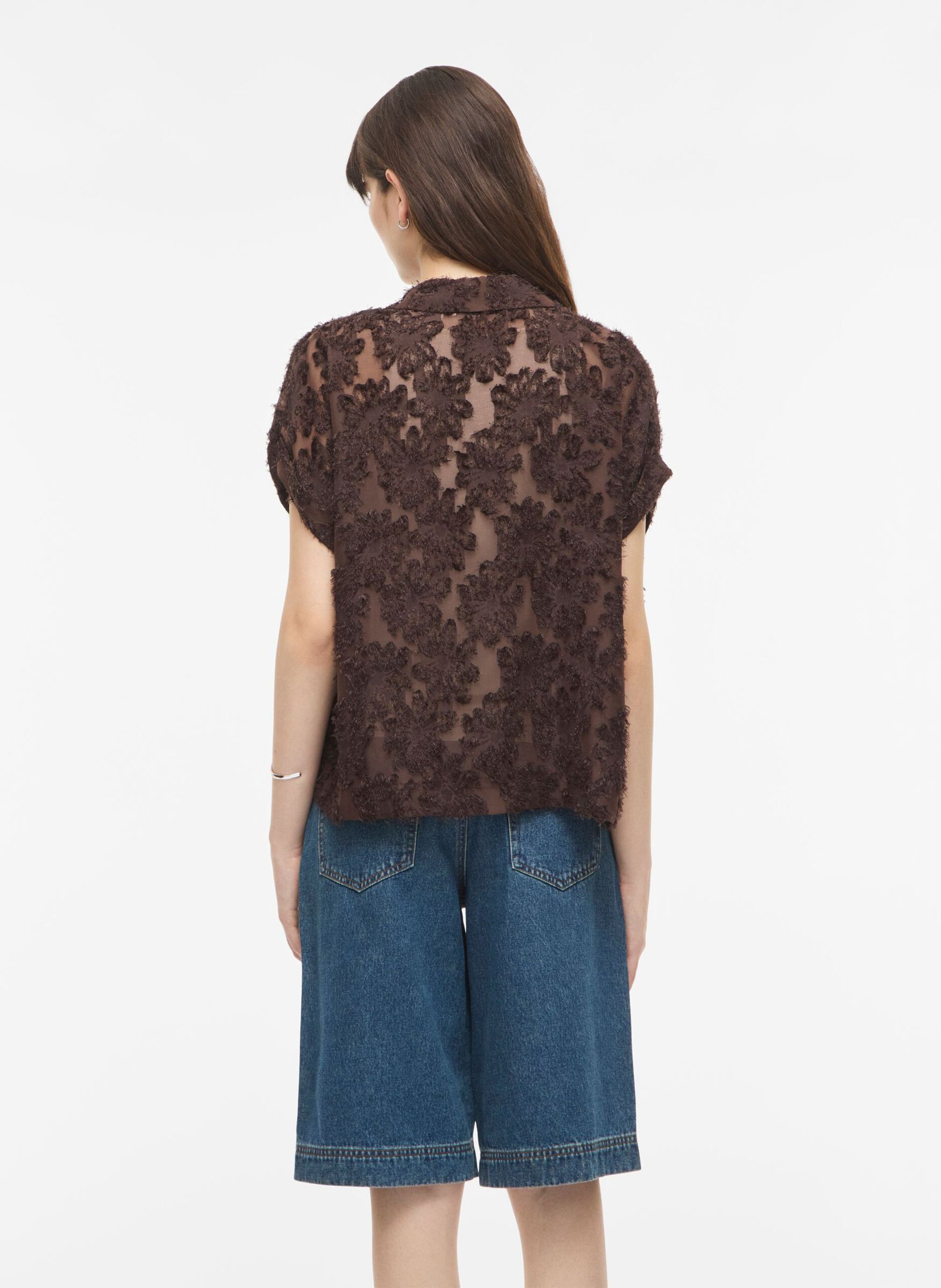 Straight classic collar lace shirt | Brown ROUGE EDIT Women