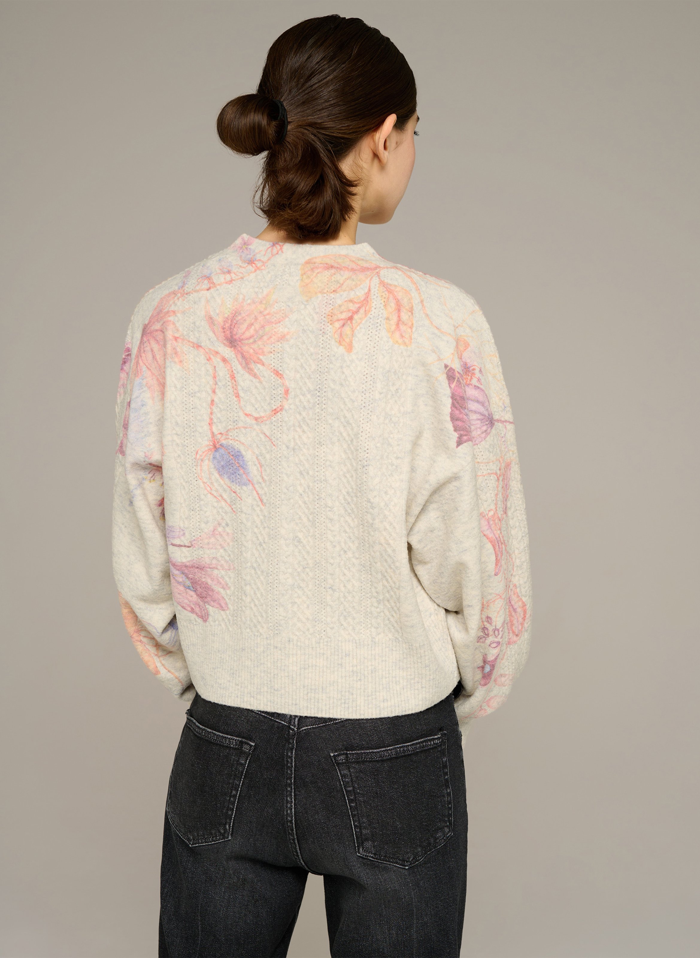 Cardigan droit col v imprimé en laine mélangée COTELAC Grijs