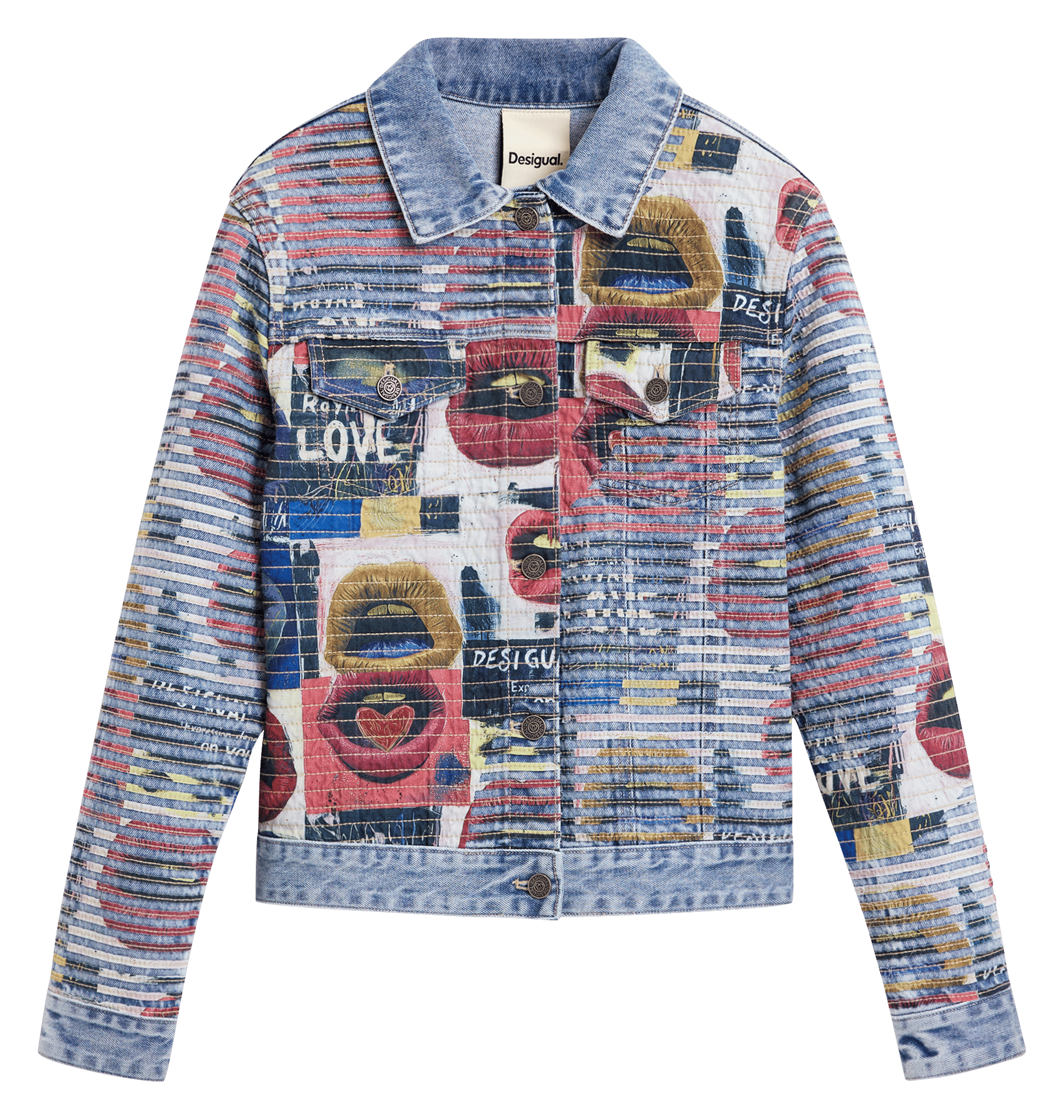 Veste droite col classique en coton imprimé DESIGUAL Bleu
