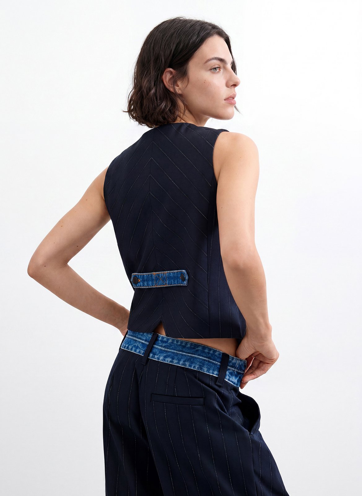 Veste col V bi matière  DESIGUAL Bleu