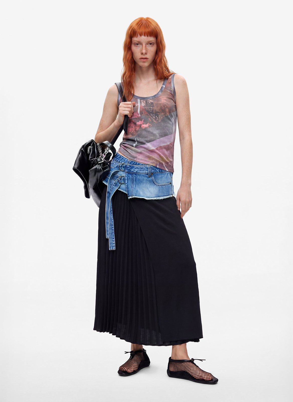 Lange uitlopende rok van twee materialen DESIGUAL Blauw