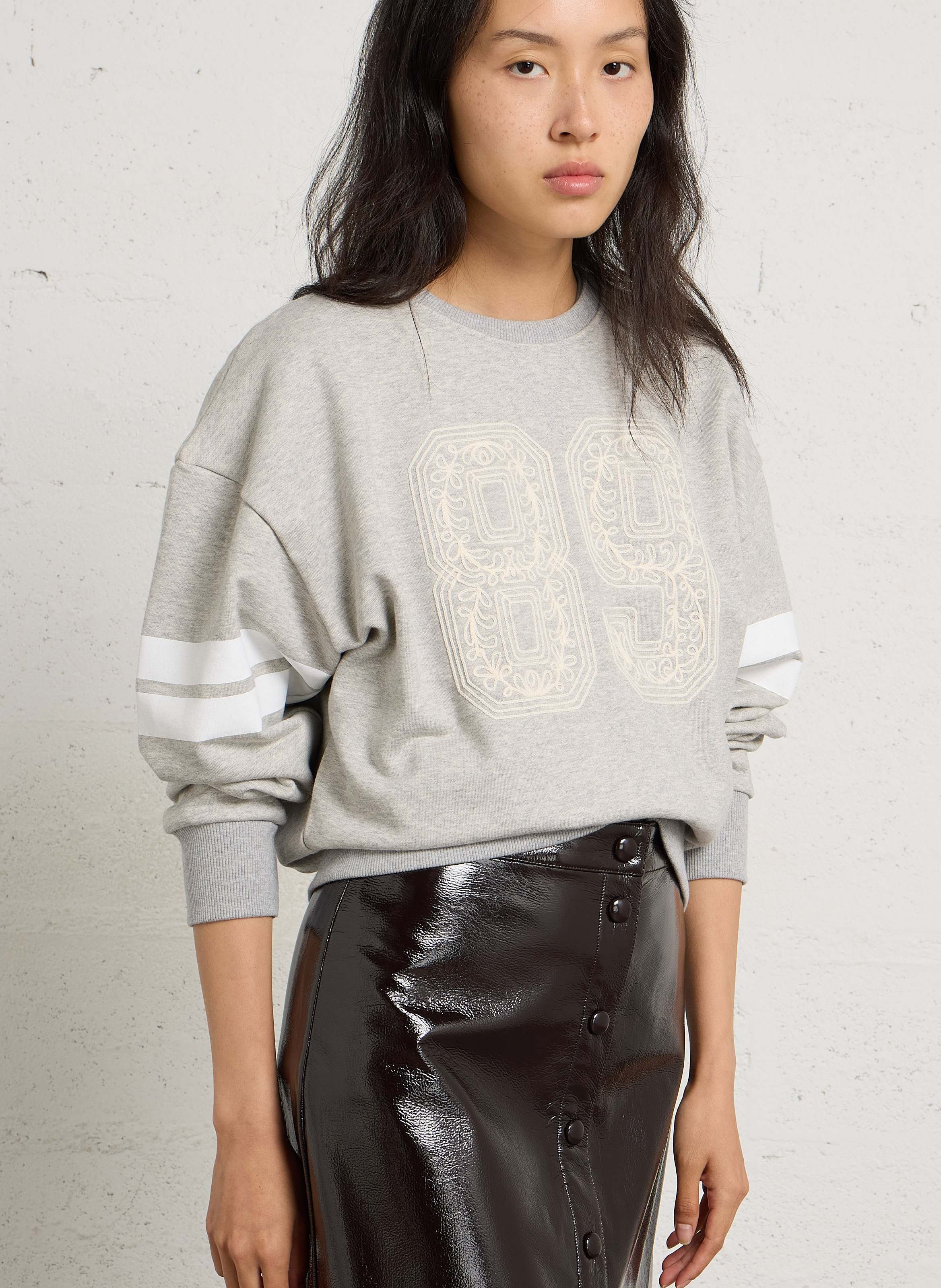 Wijde sweater met borduursel van katoen BERENICE Grijs