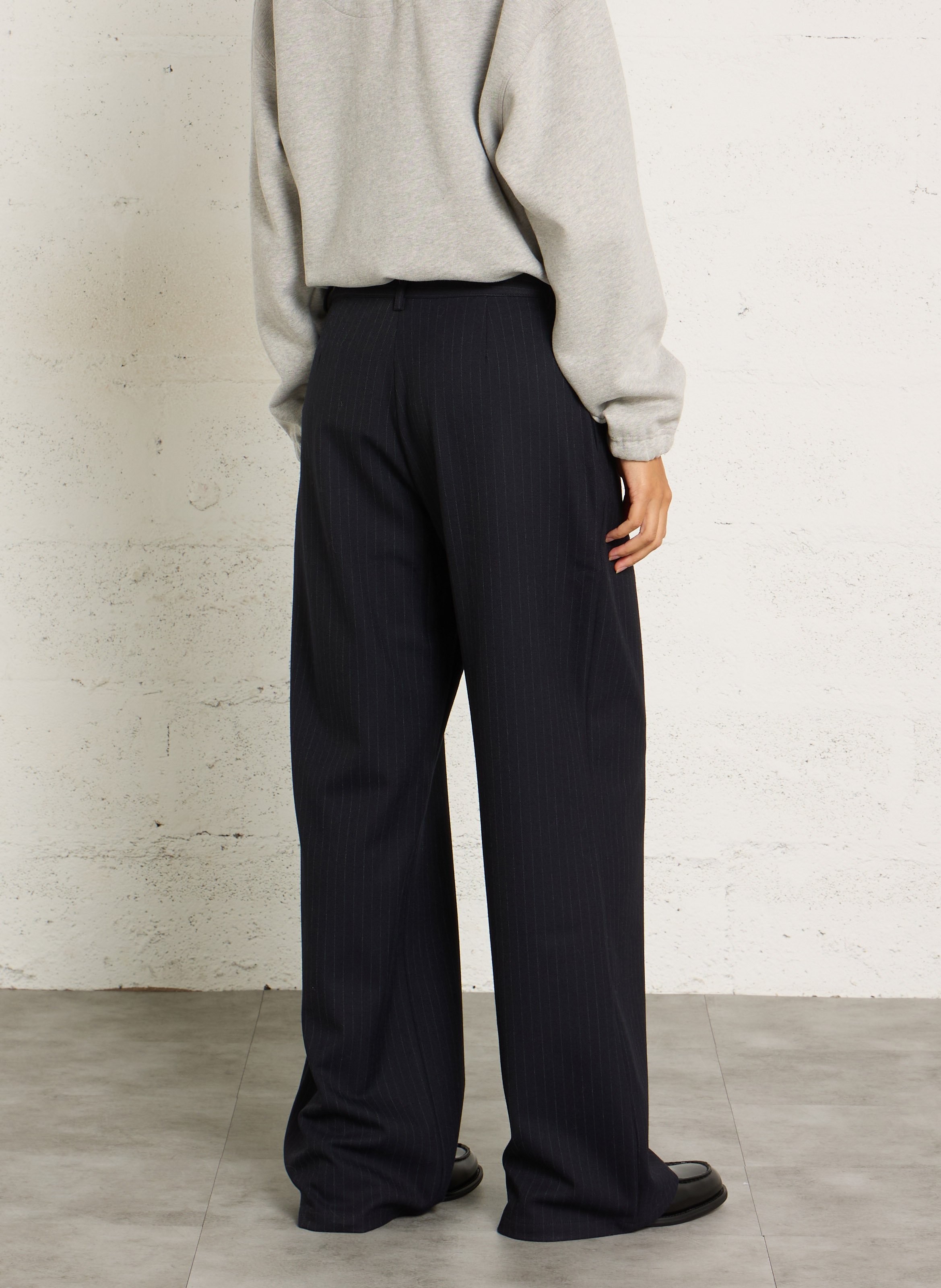 Straight Wide Striped Pleated Trousers THE NEW SOCIETY Black