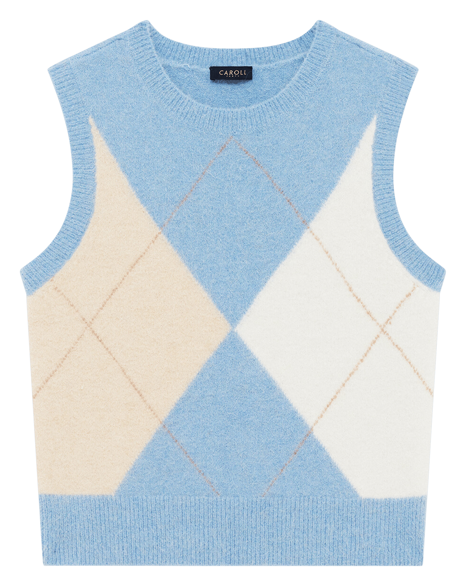 Pull sans manche droit en laine mélangée CAROLL Bleu