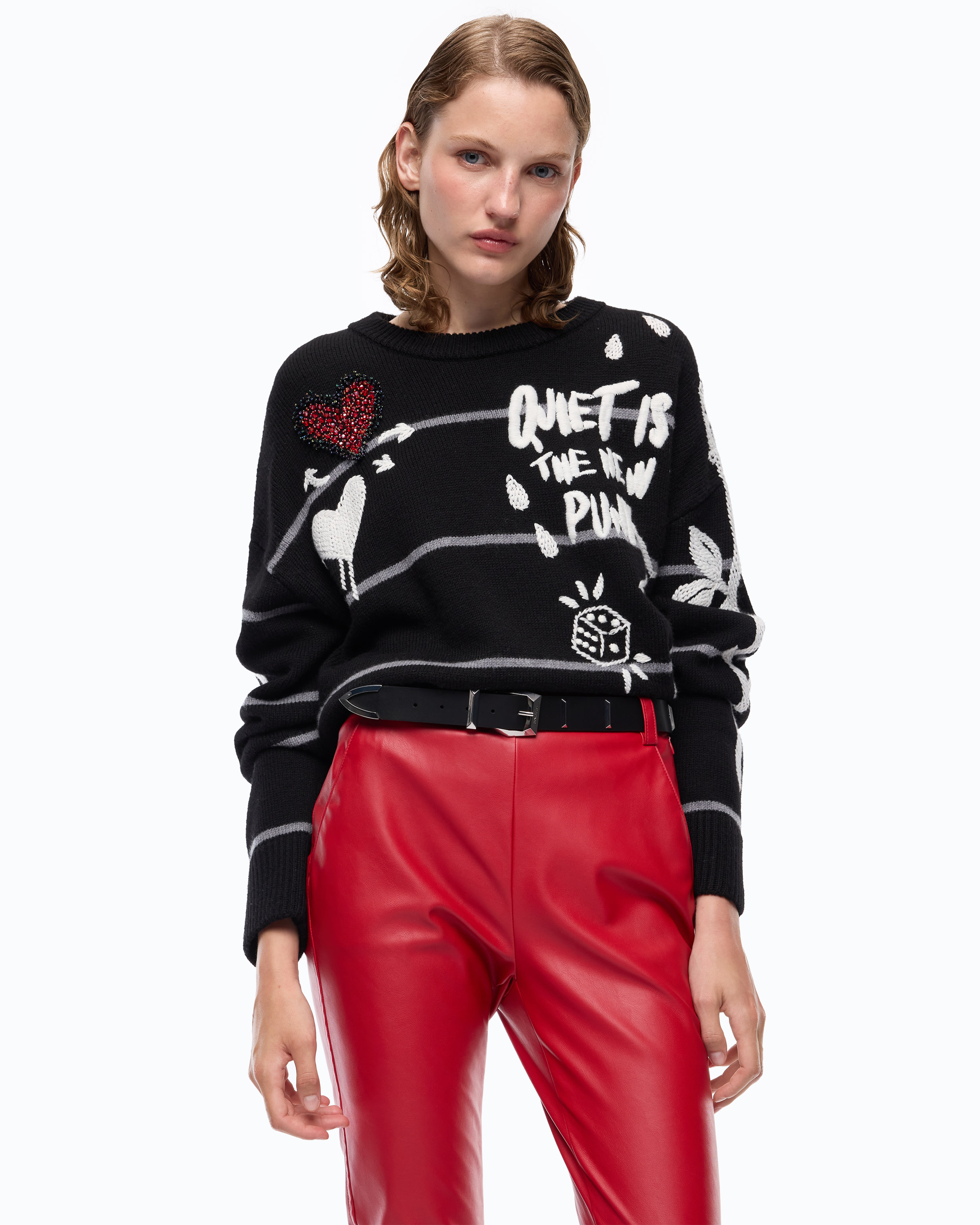 Pull en laine mérinos « quiet is the new punk » PINKO Multicolore