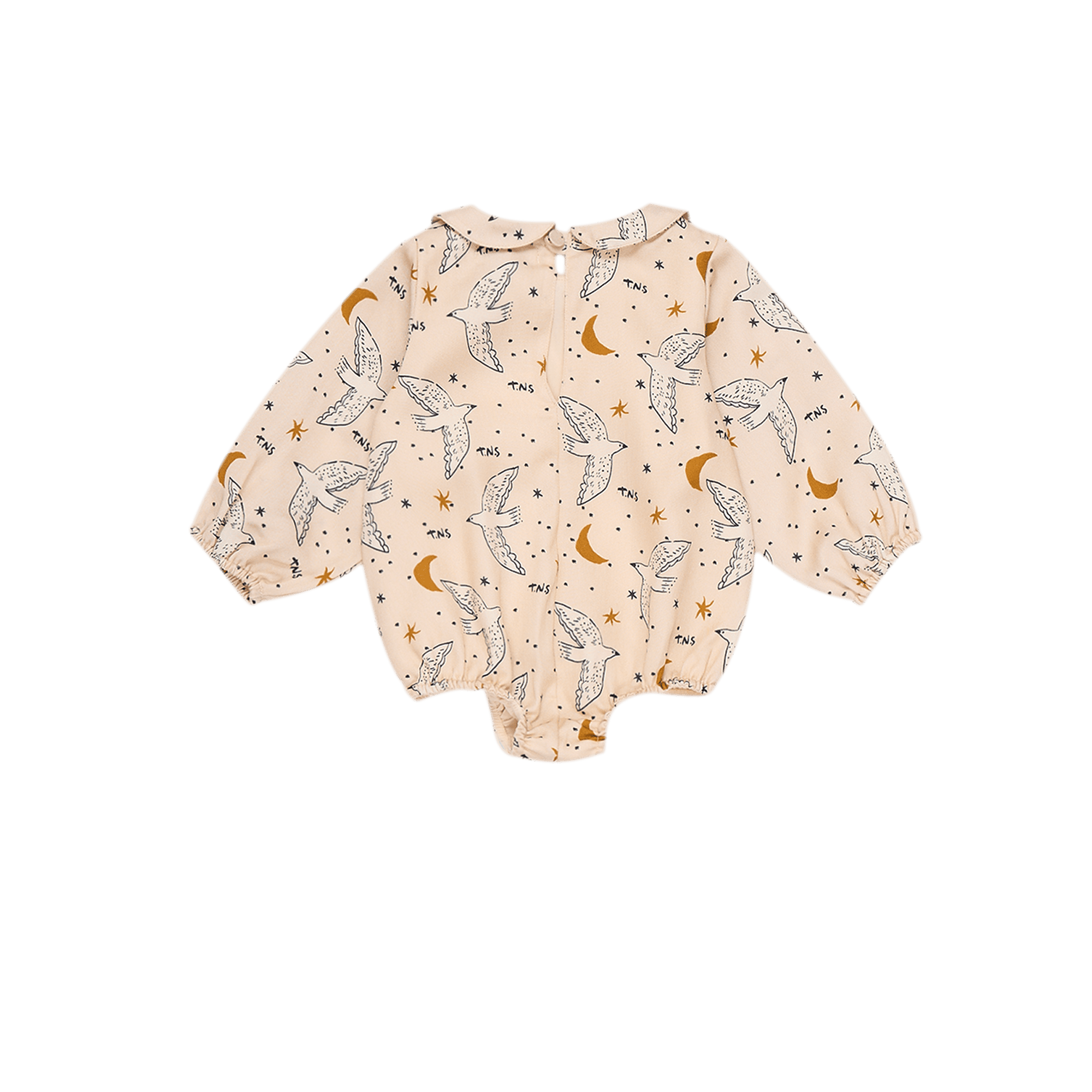 Speelpakje met peterpankraagje en print THE NEW SOCIETY Beige