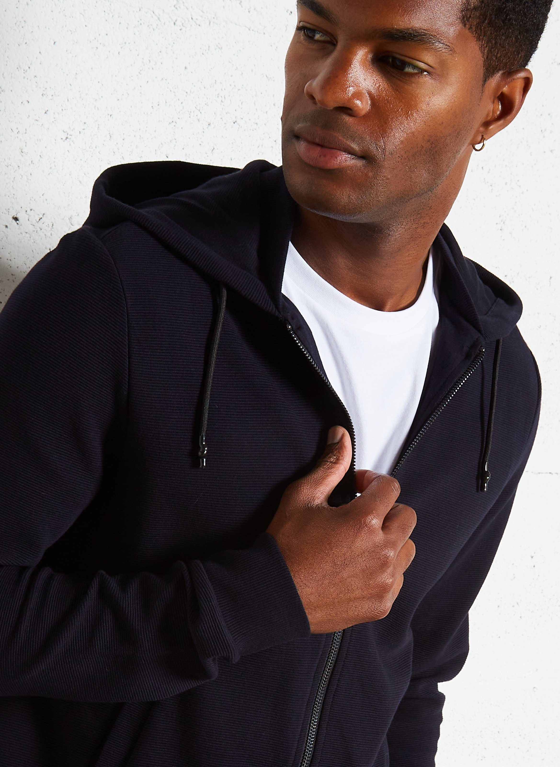 Kapuzenstrickjacke aus Baumwoll-Mix mit Rundhalsausschnitt, Regular Fit IKKS Blau