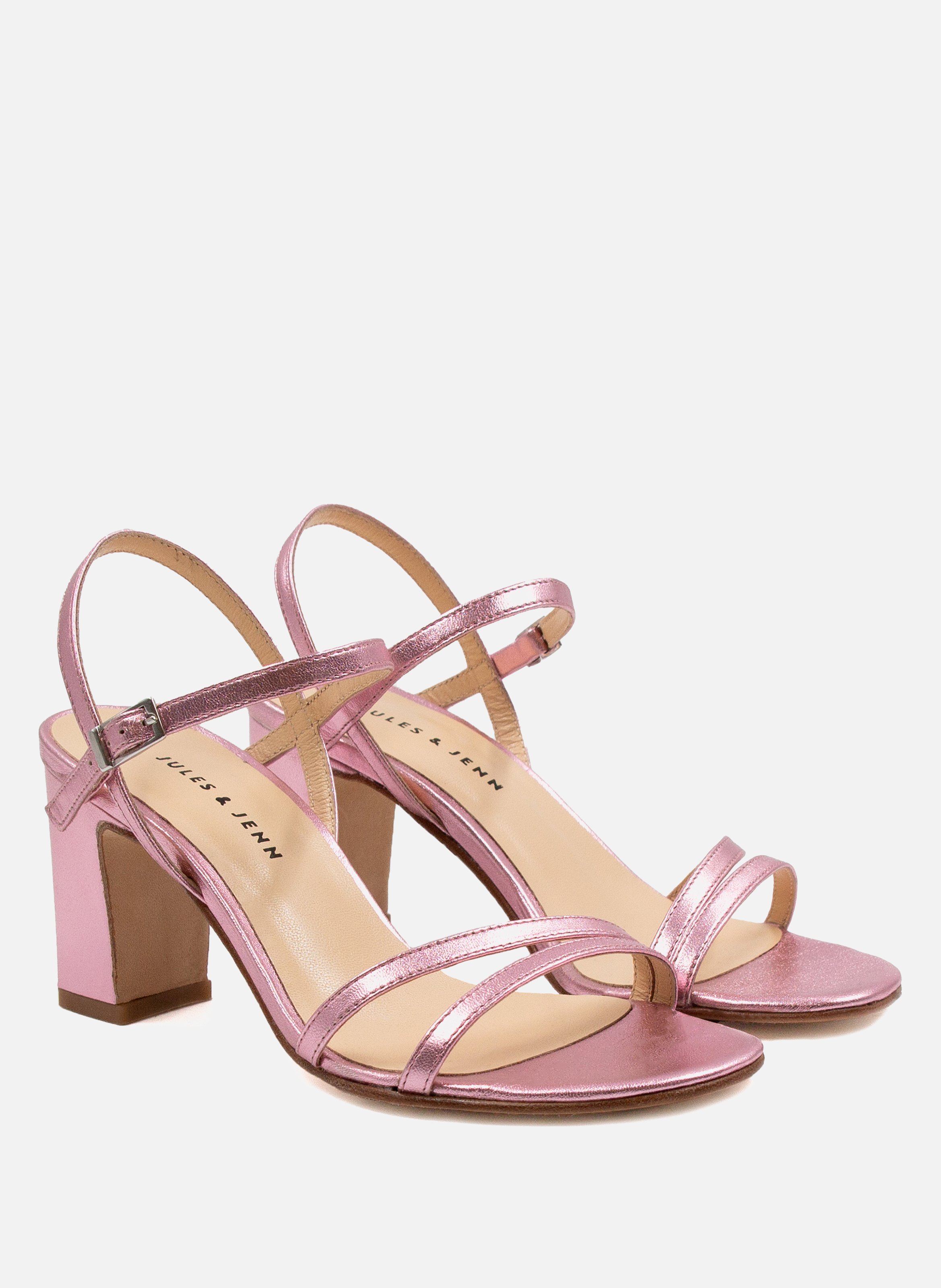 Strappy metallic leather heels JULES & JENN Pink