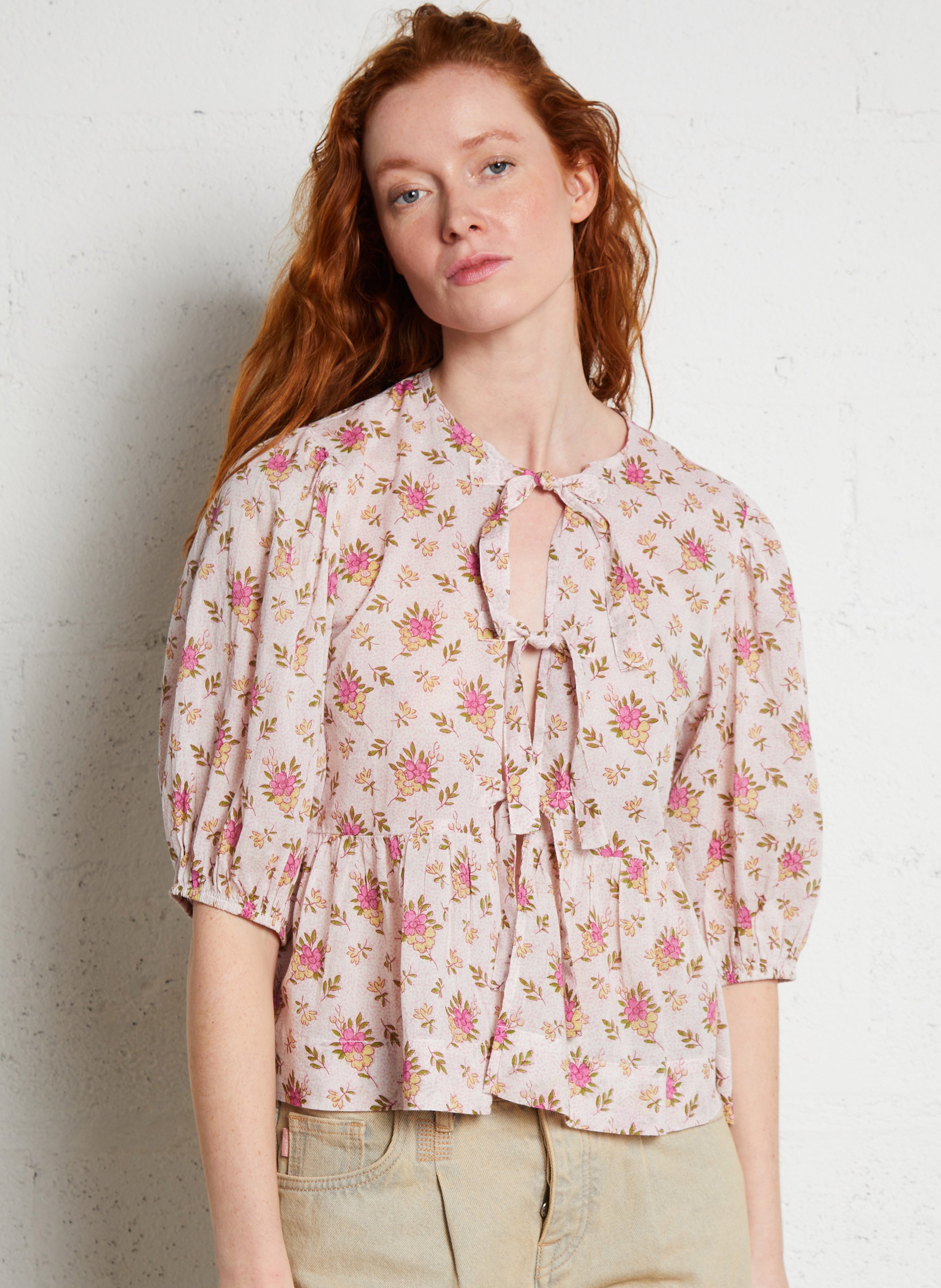 Baumwollbluse mit Rundhalsausschnitt ANTIK BATIK Rosa