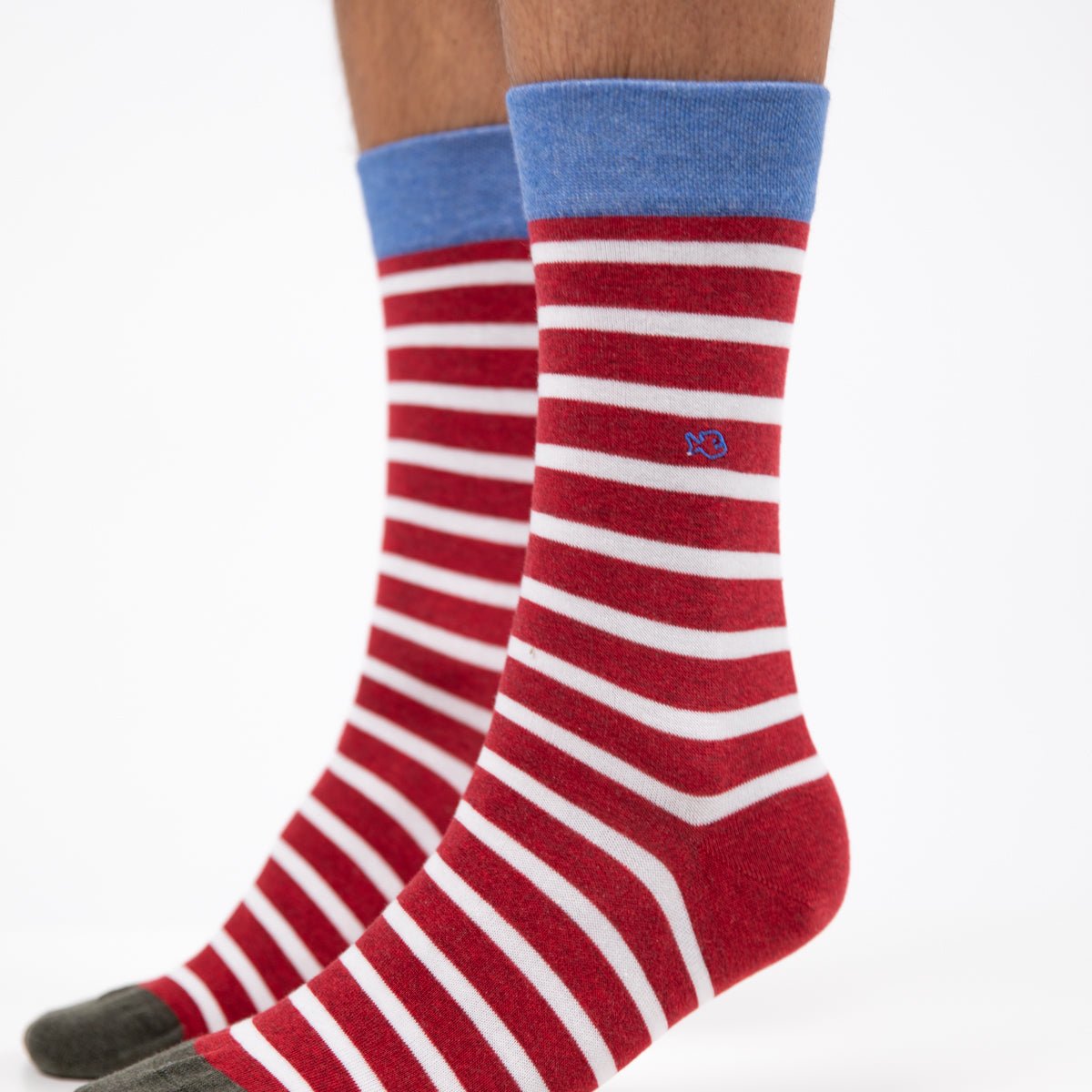 Combed cotton socks with wide stripes BILLYBELT Red