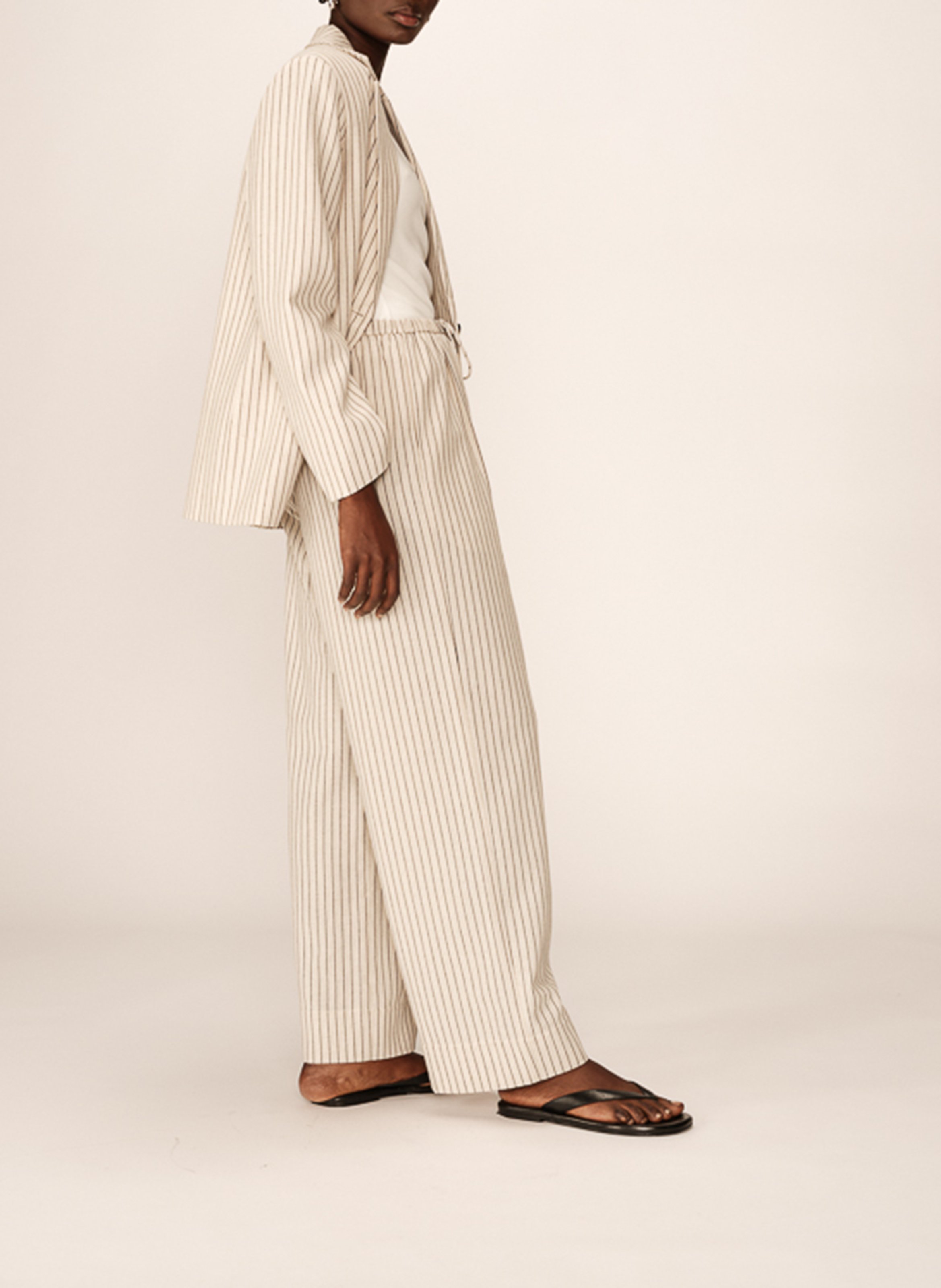 Veste col tailleur rayée GRACE ET MILA Beige