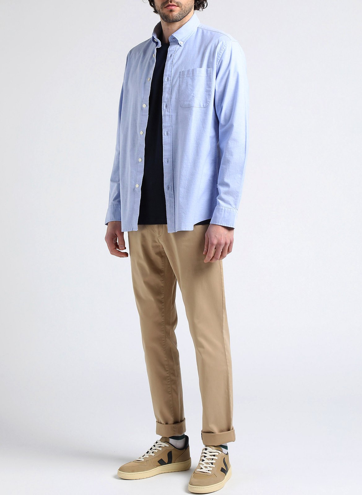 Chemise col américain en coton mélangé  SELECTED Bleu