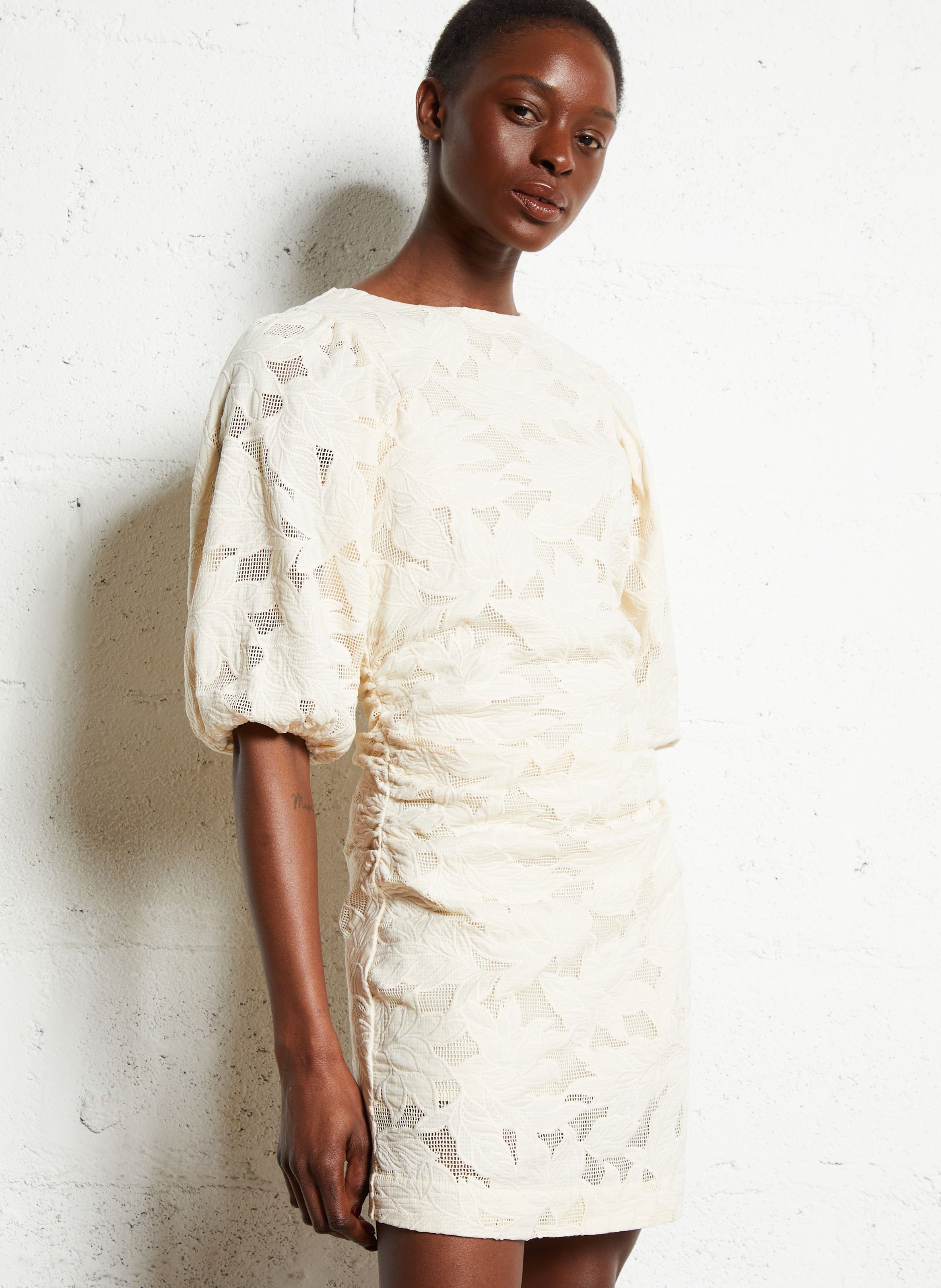 Robe courte col rond en coton THE TINY BIG SISTER Beige