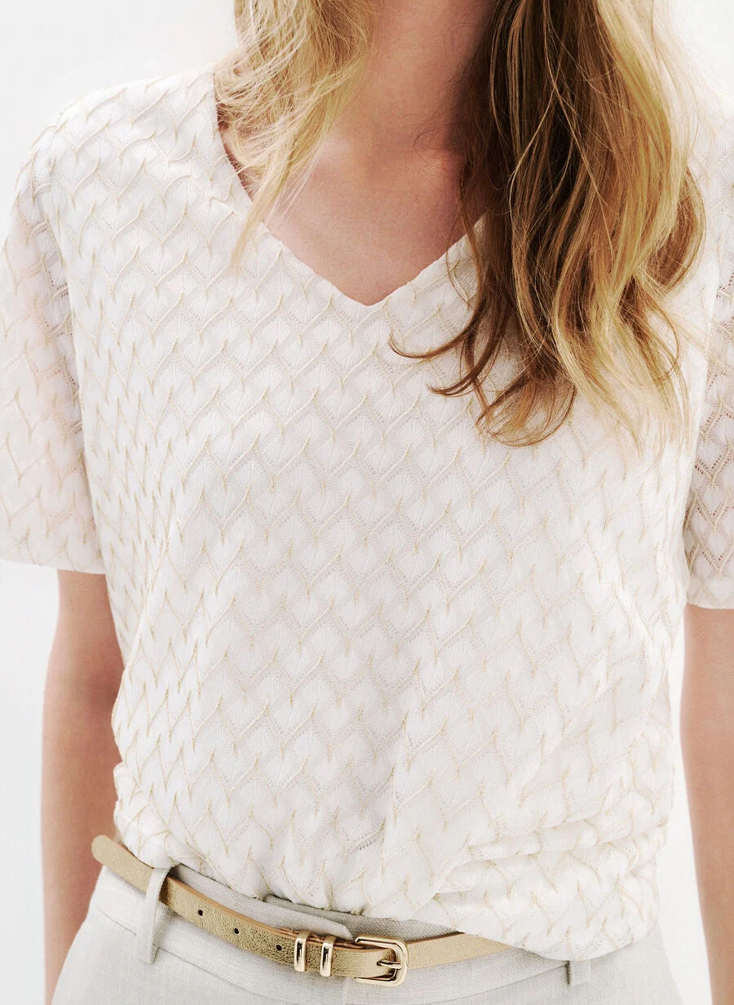 Tee-shirt col V CAROLL Beige