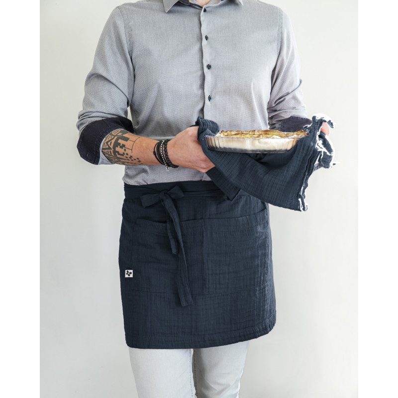 Chef apron in cotton gauze L'EFFET PAPILLON Blue