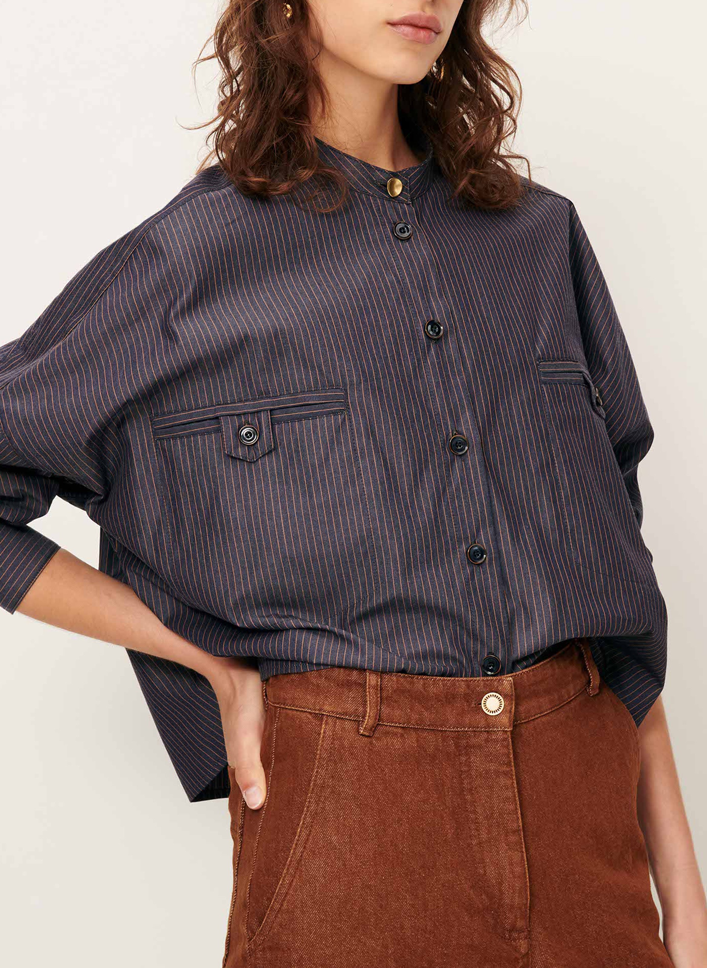 Chemise oversize en coton rayé SESSUN Bleu